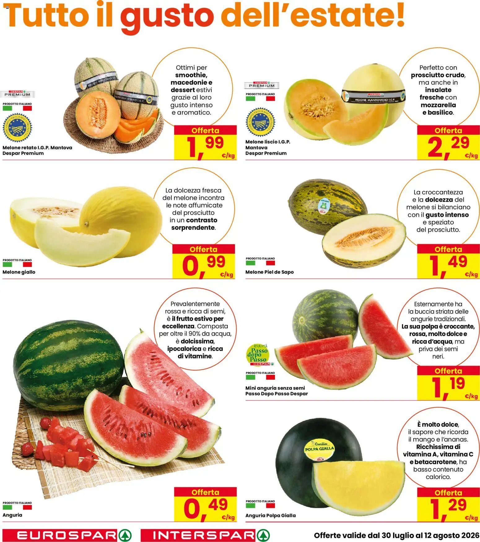 Volantino Eurospar del 30/07/2026 | Pagina: 2 | Prodotti: Mozzarella, Mango, Anguria, Melone