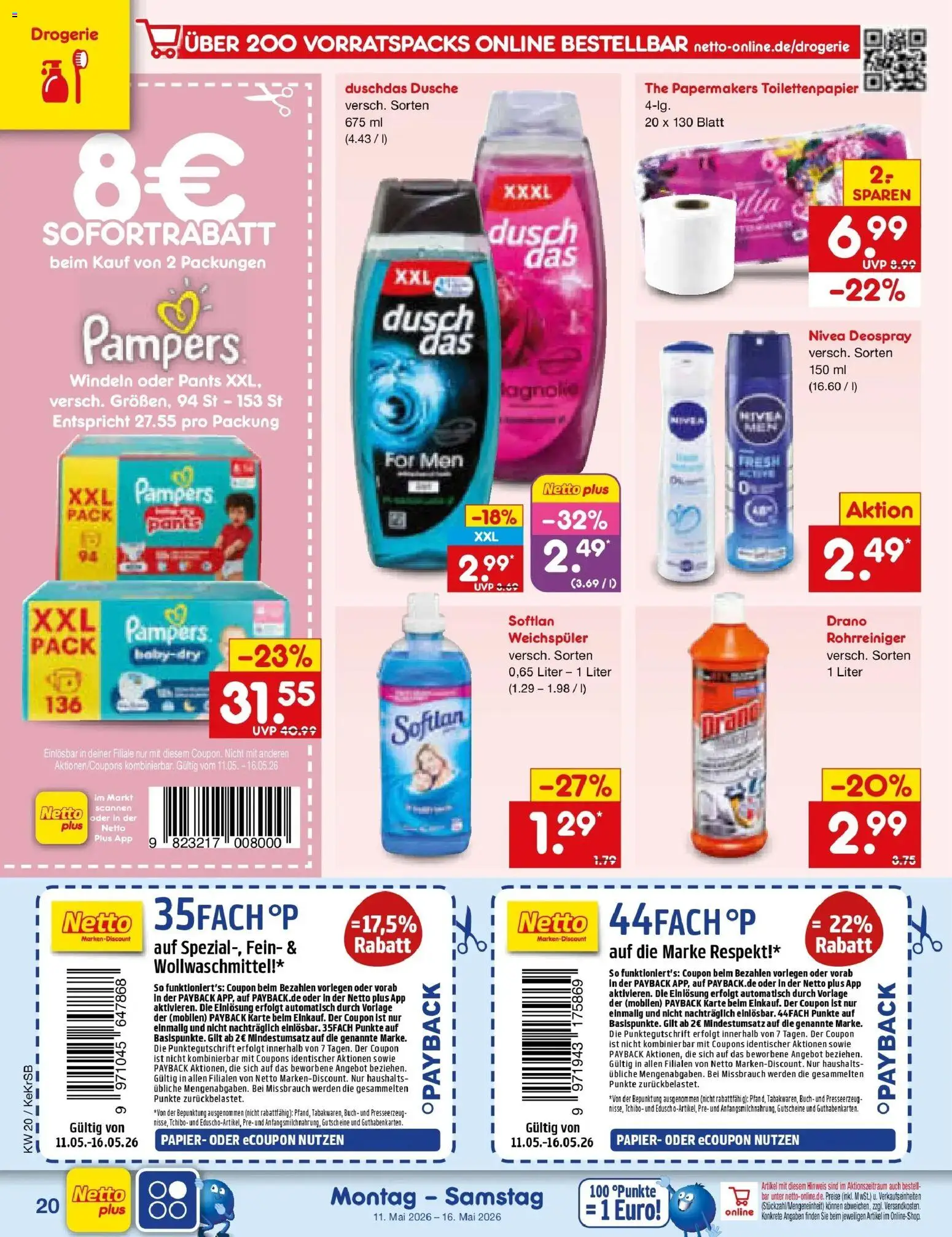 Netto Marken-Discount Prospekt Jüchen	 – gültig ab 10.05.2026 | Seite: 27 | Produkte: Pampers, Weichspüler, Duschdas, Deospray