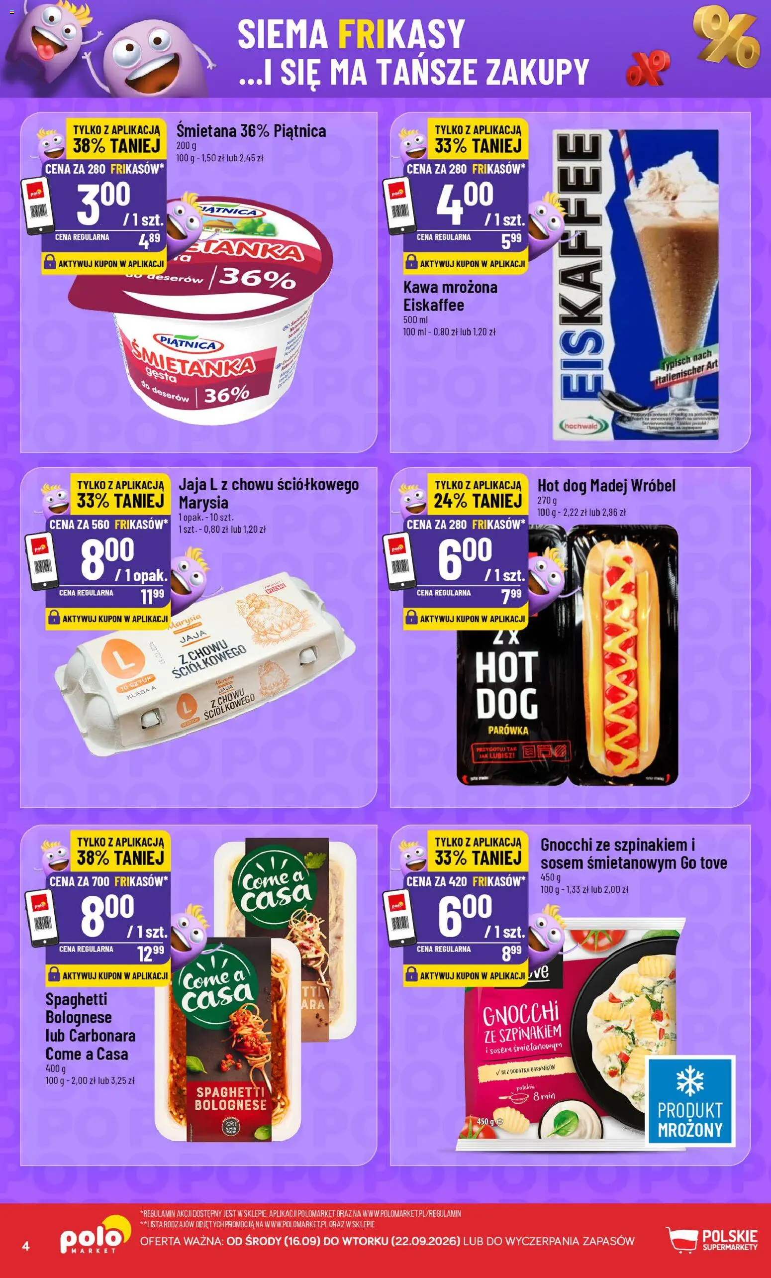 POLOmarket gazetka - Frikasowe Hity od 16.09.2026 | Strona: 4 | Produkty: Carbonara, Piątnica, Spaghetti bolognese, Hot dog