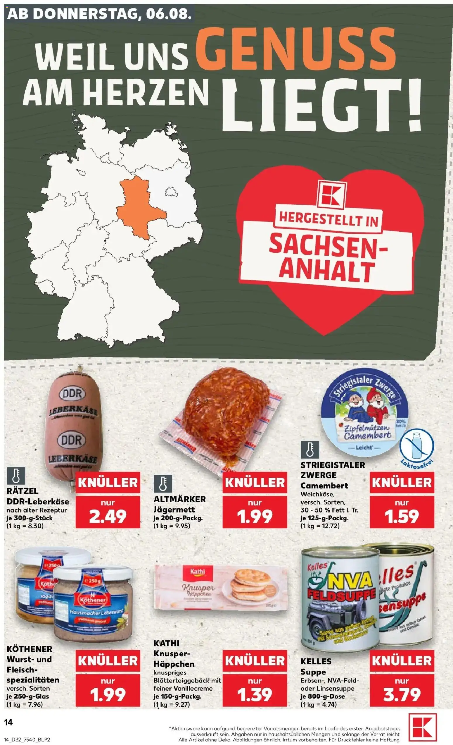 Prospekt Kaufland ab 06.08.2026 » Angebote Online zum Blättern | Seite: 14 | Produkte: Spezialitäten, Camembert, Wurst, Leberkase