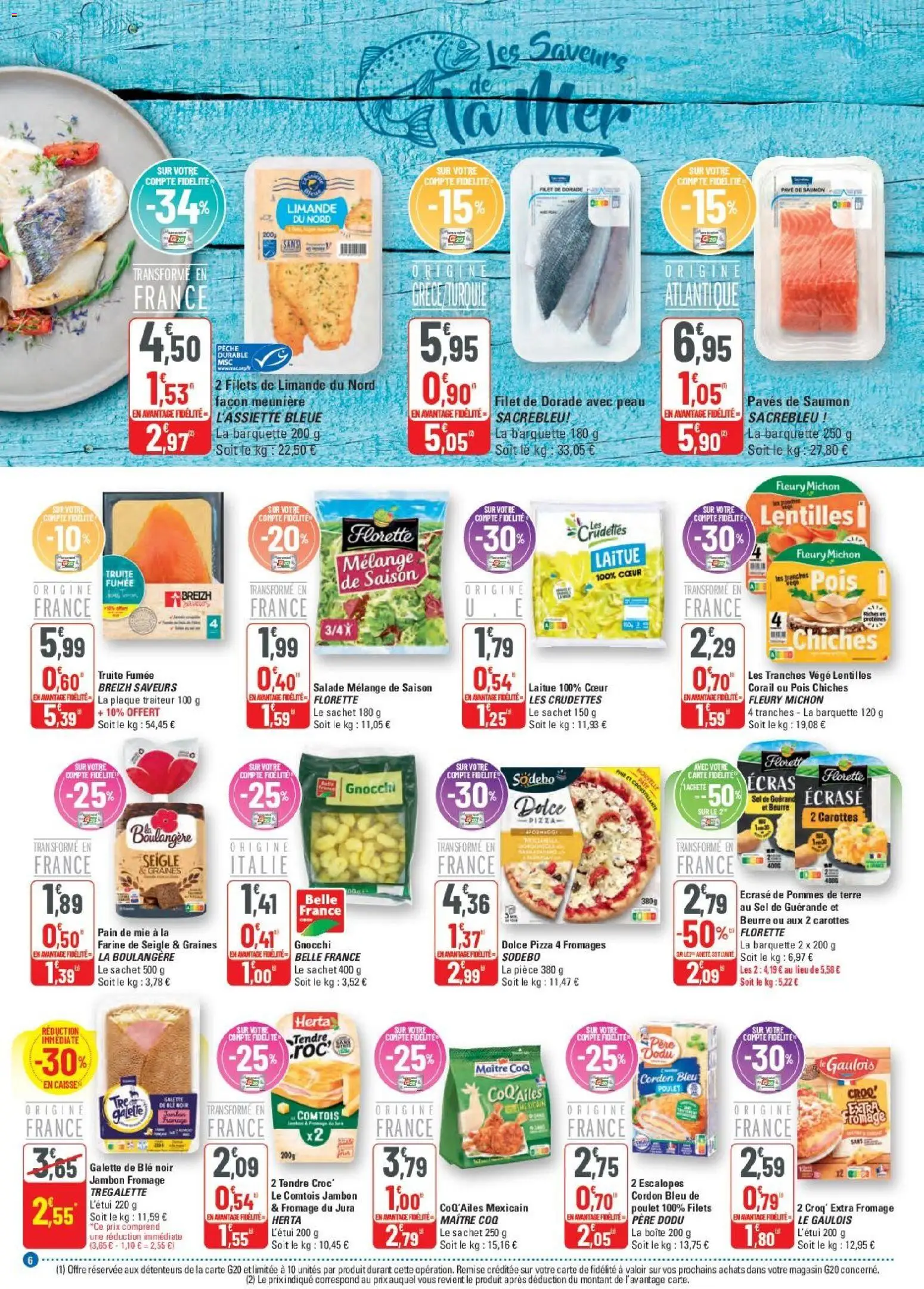 {H1} | Page: 6 | Produits: Salade, Pizza 4 fromages, Graines, Farine de seigle