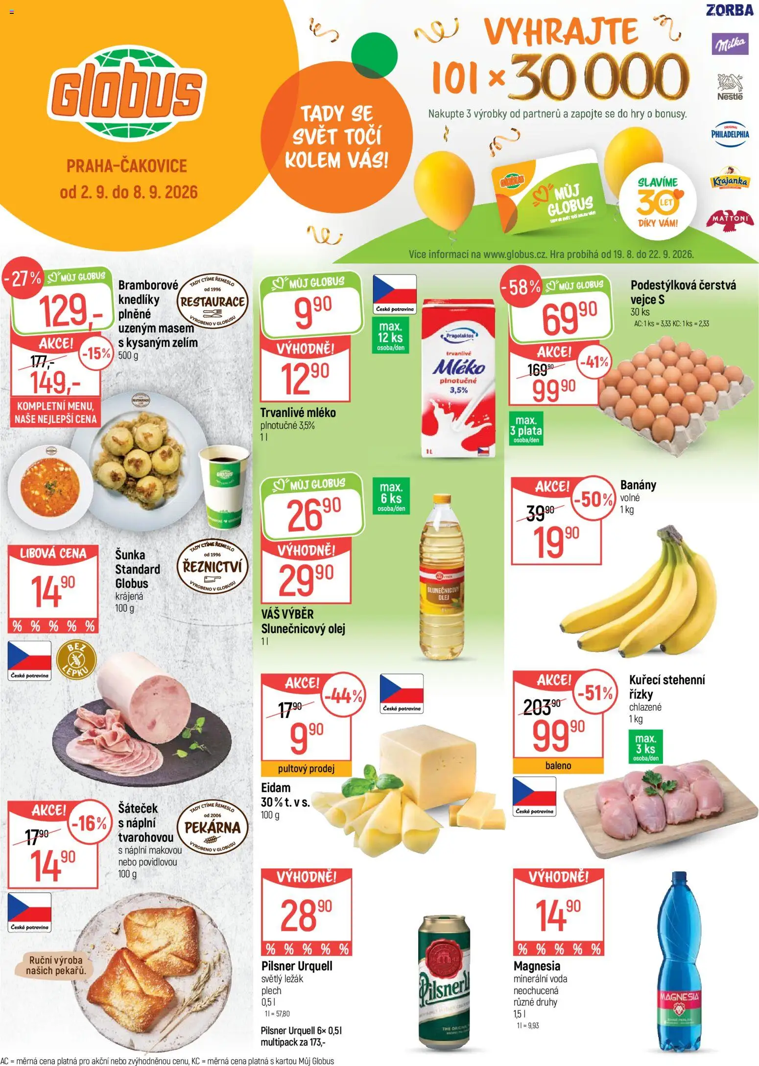 Globus leták od 02.09.2026 | Strana: 1 | Produkty: Vejce, Milka, Řízky, Eidam