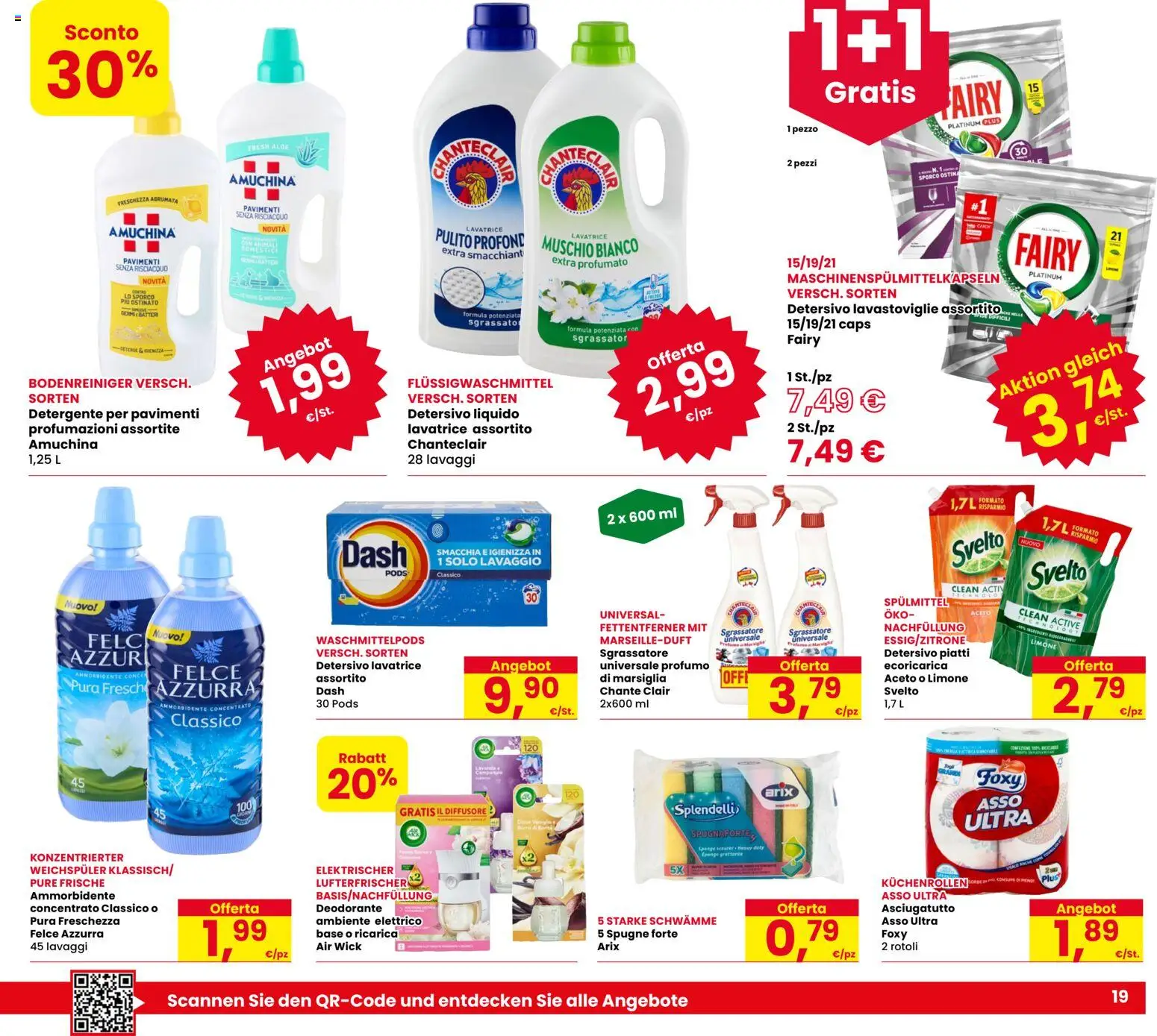 Volantino Eurospar del 17/08/2026 | Pagina: 19 | Prodotti: Ammorbidente, Piatti, Limone, Spugne