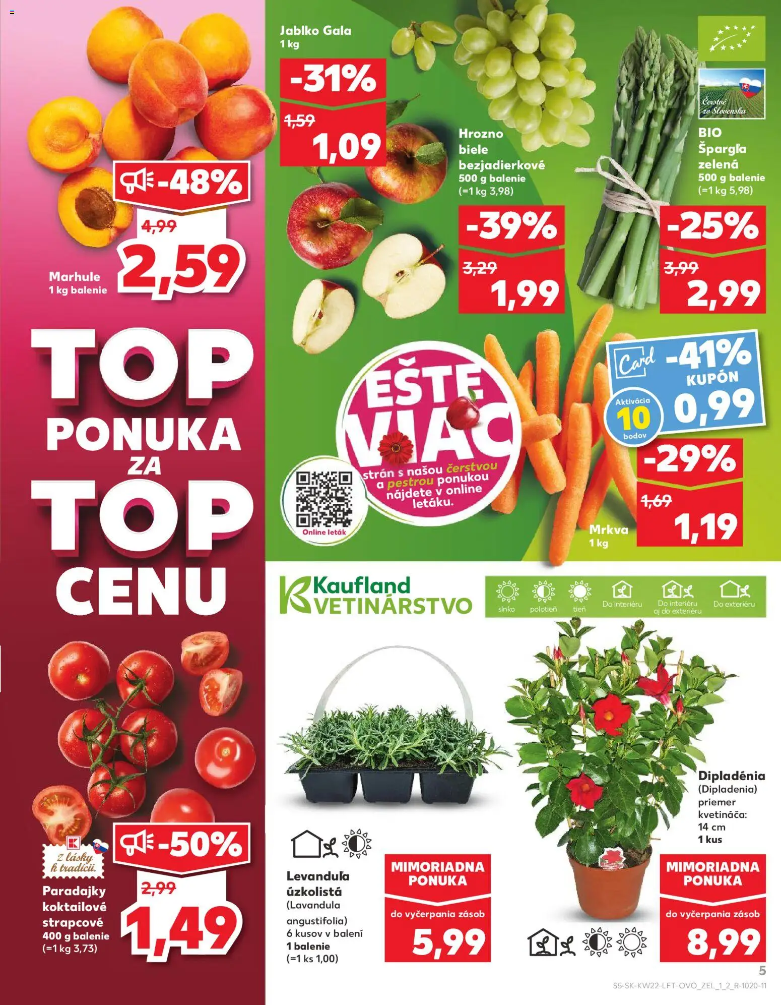 Nové Kaufland akcie – leták je platný od 28.05.2026 | Strana: 5 | Produkty: Paradajky, Mrkva, Špargľa, Marhule