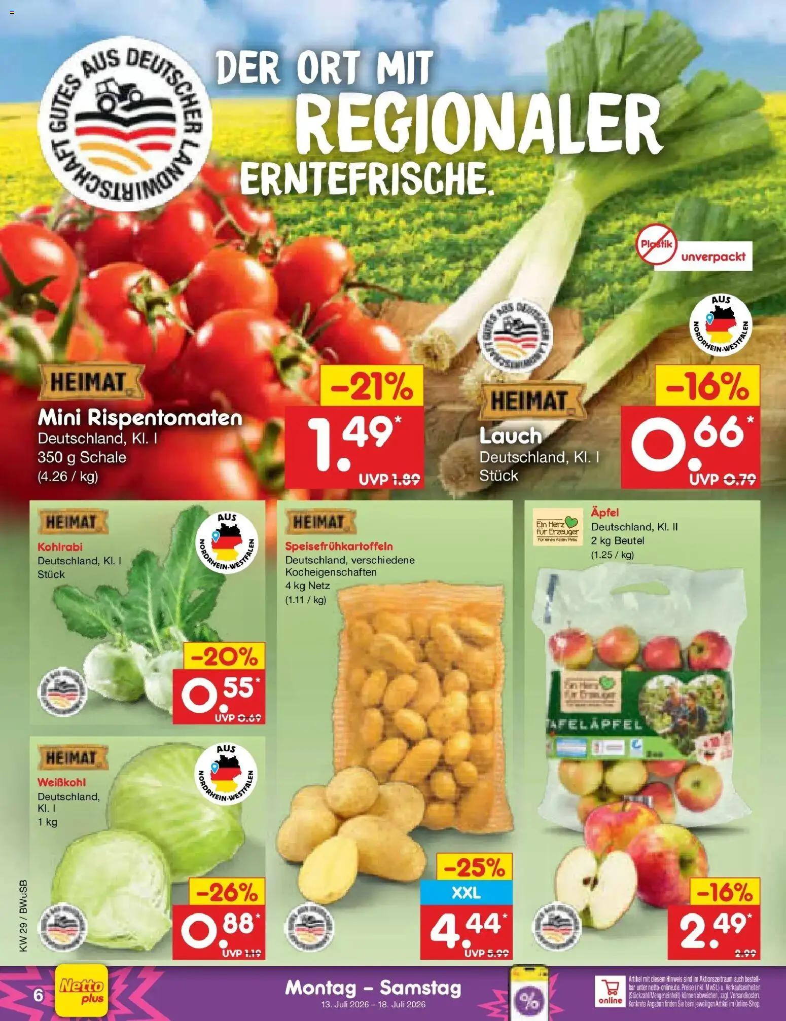 Netto Marken-Discount Prospekt Bielefeld – gültig ab 13.07.2026 | Seite: 6 | Produkte: Kohlrabi, Äpfel, Lauch