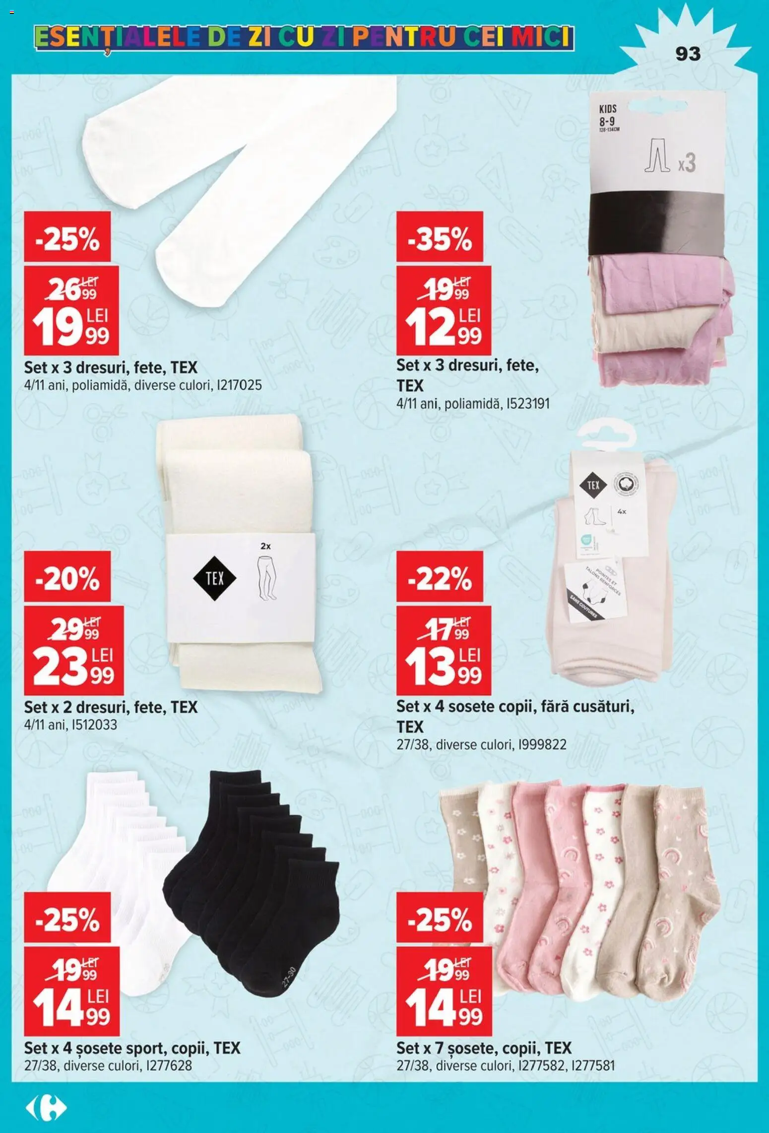 Noul catalog Carrefour – valabil de la 12.08.2026 | Pagină: 93 | Produse: Mici, Șosete, Tex