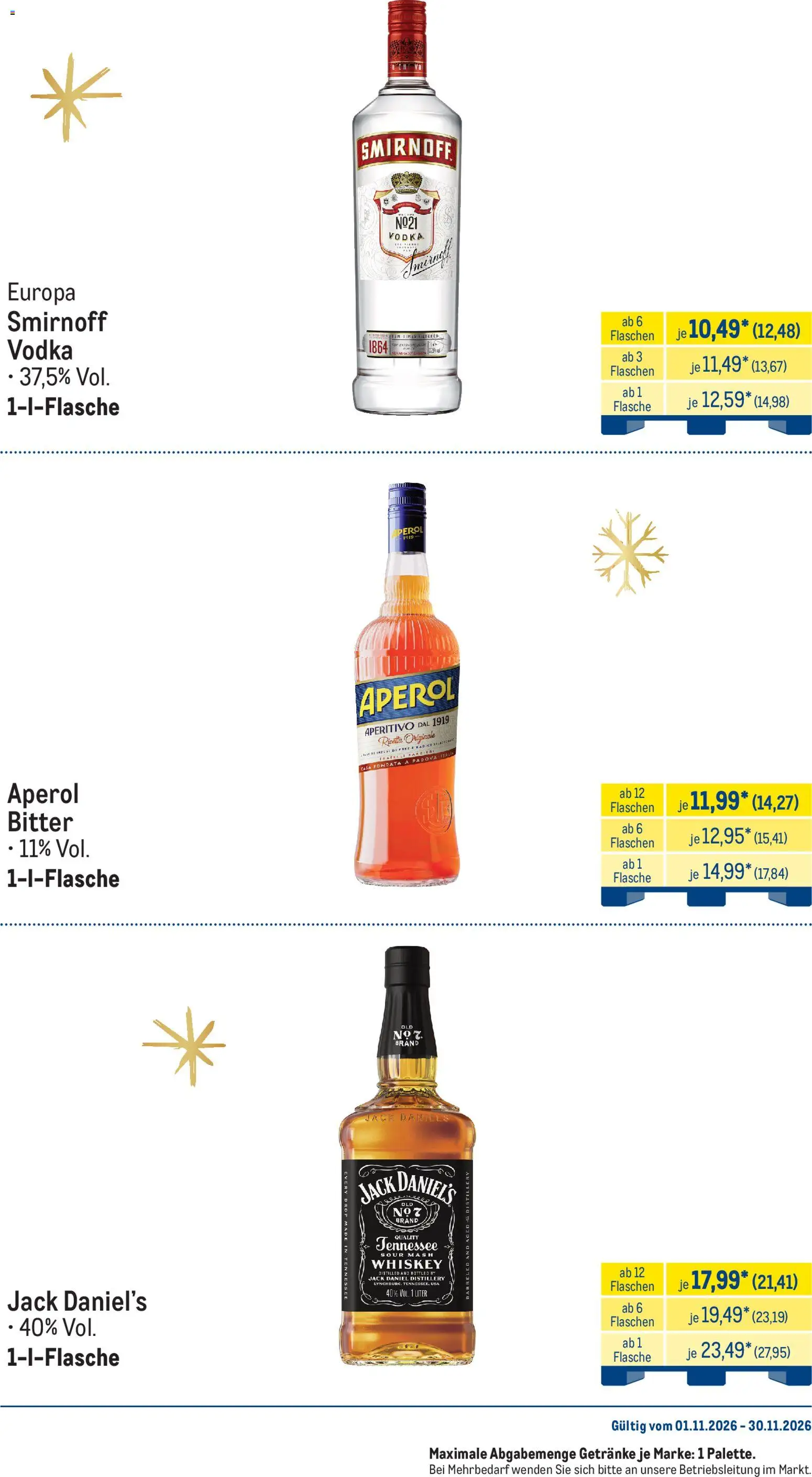 Metro Monats-Menü – gültig ab 01.11.2026 | Seite: 23 | Produkte: Smirnoff, Aperol, Vodka, Whiskey