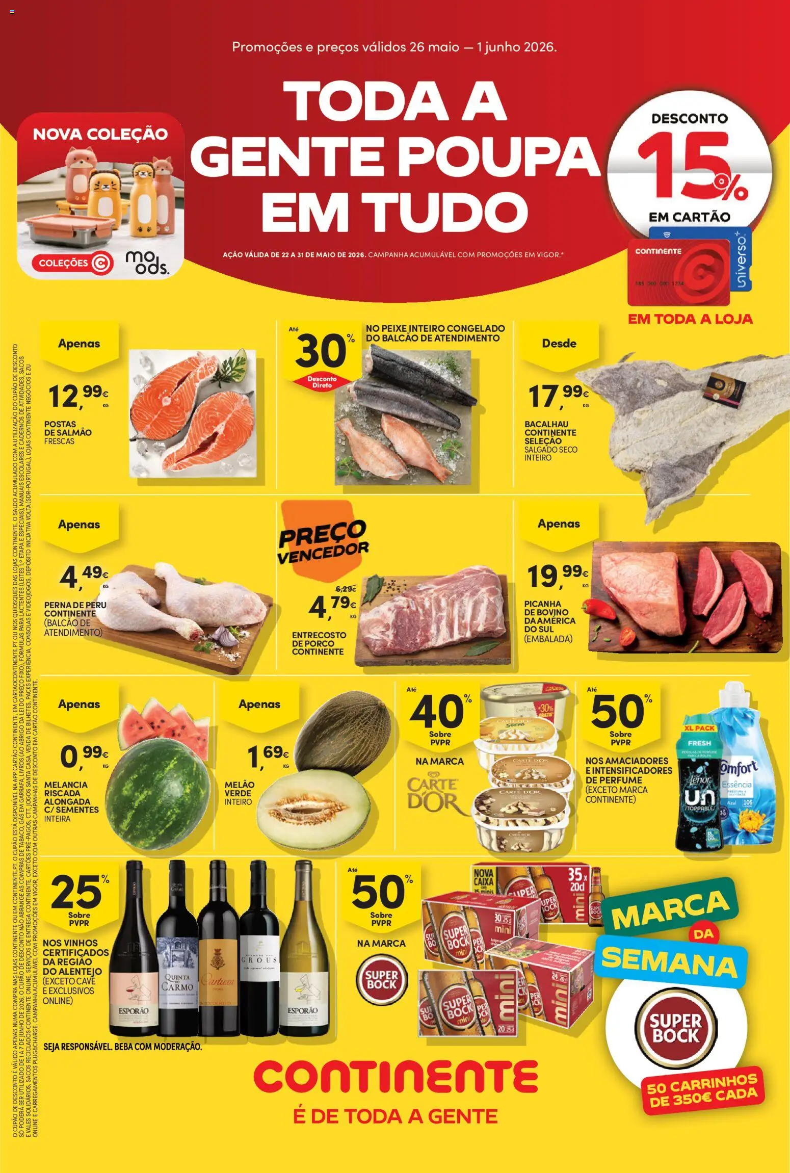 Continente Semanal Continente Bom Dia │ válido de 26.05.2026 | Página: 1 | Produtos: Bacalhau, Peru, Super bock, Melancia