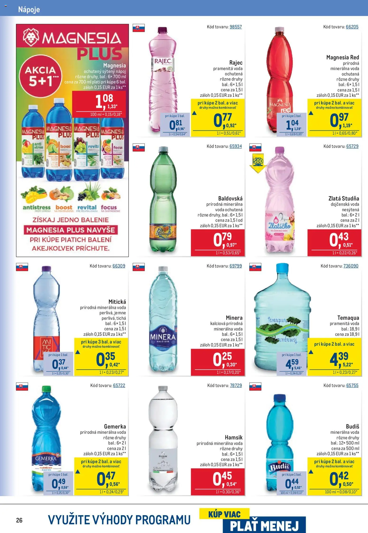 Nové Metro akcie – leták je platný od 03.06.2026 | Strana: 26 | Produkty: Rajec, Budiš, Minerálna voda, Baldovská