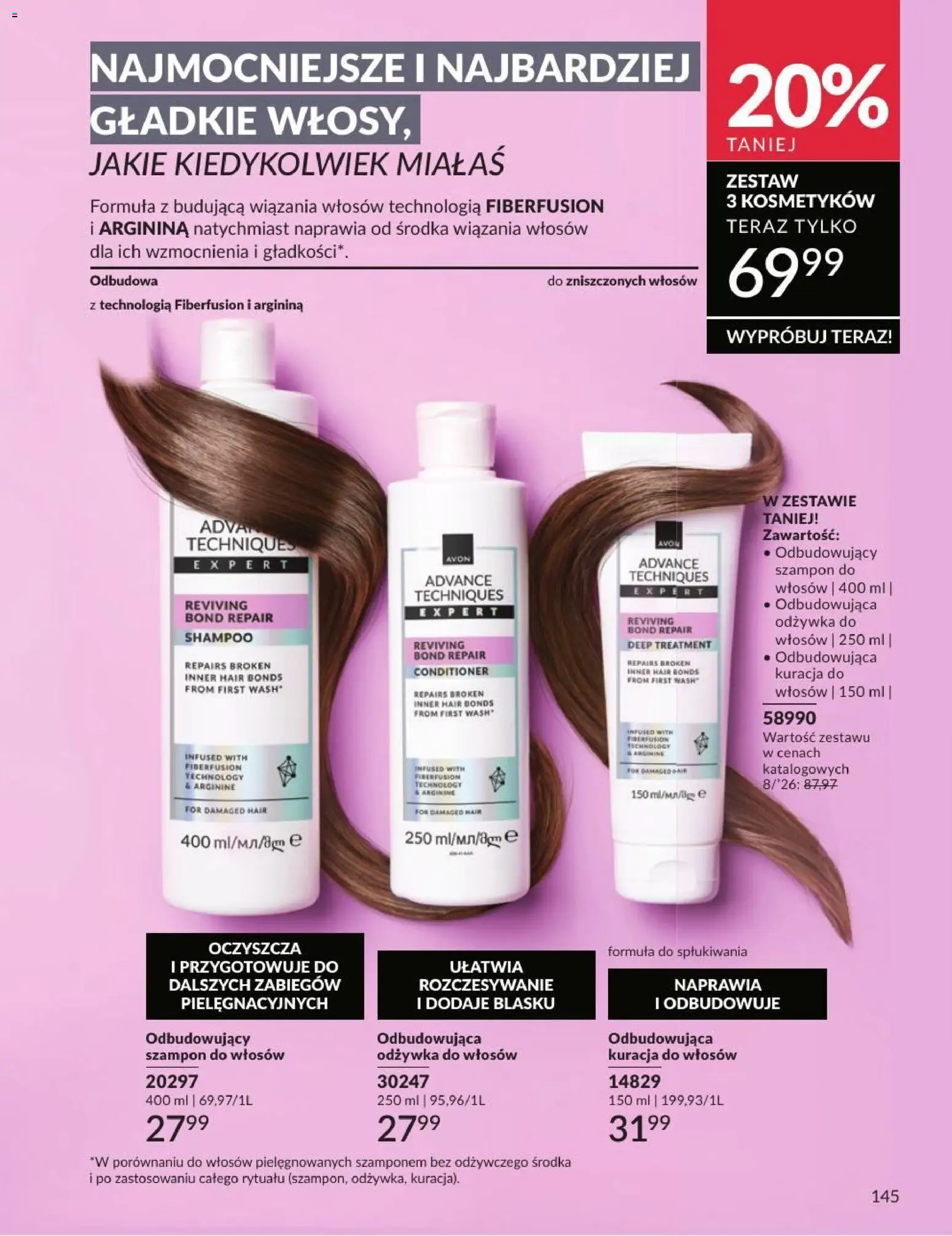 Avon Katalog 8 2026 od 01.08.2026 | Strona: 145 | Produkty: Szampon do włosów, Szampon, Odżywka, Odżywka do włosów