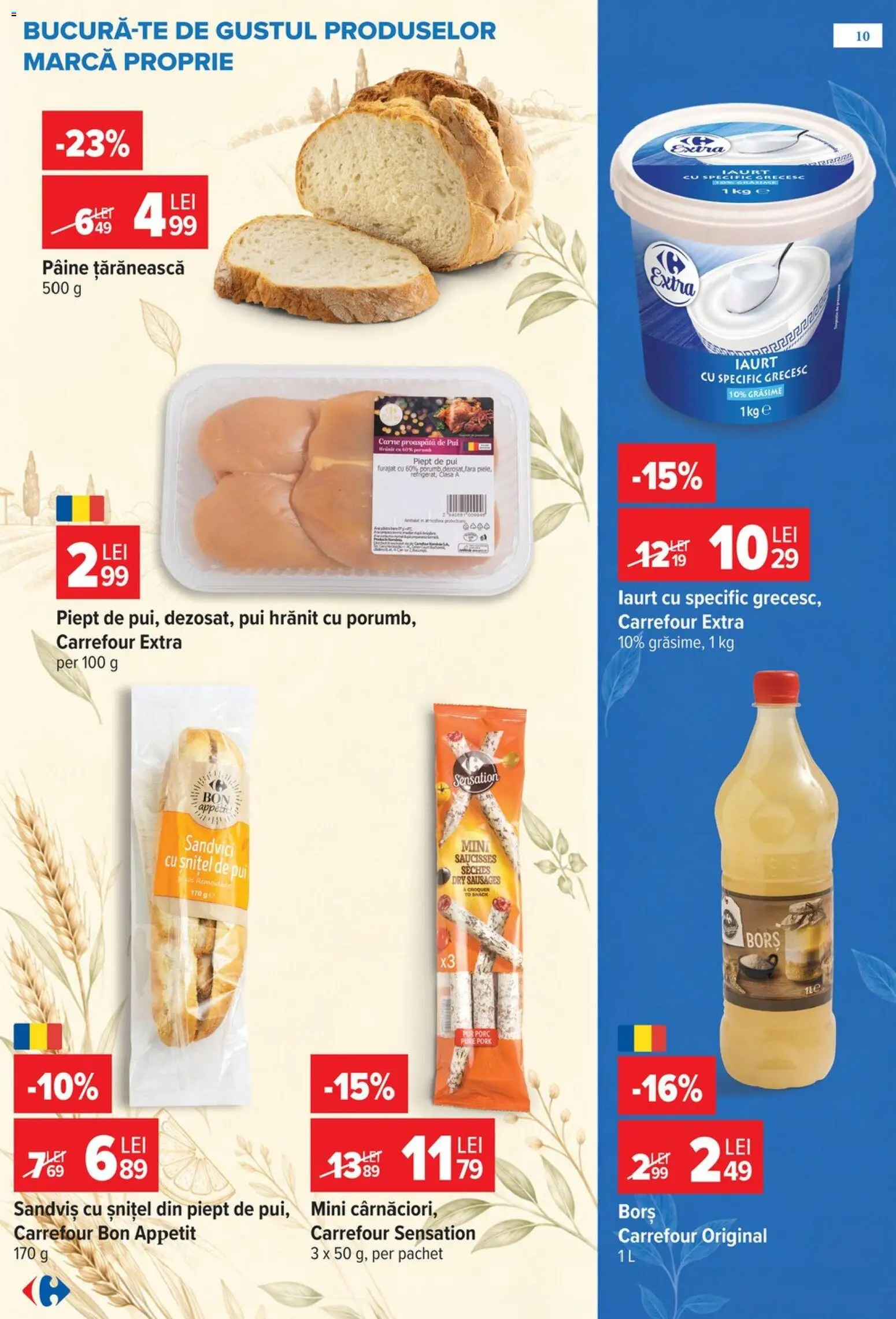 Noul catalog Carrefour – valabil de la 14.10.2026 | Pagină: 10 | Produse: Sandviș, Pui, Pâine, Porumb