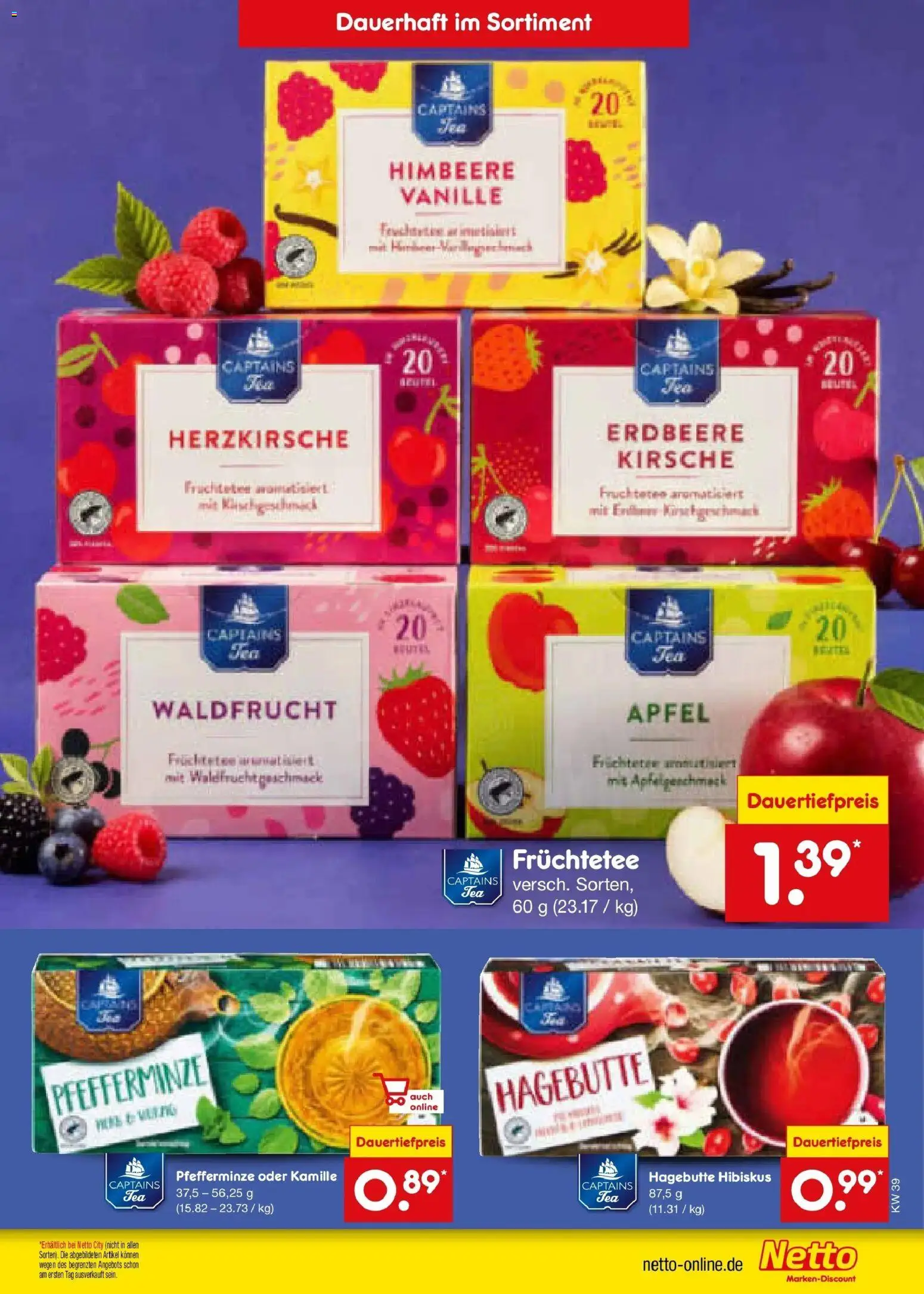 Netto Marken-Discount Prospekt Baesweiler – gültig ab 21.09.2026 | Seite: 19 | Produkte: Früchtetee, Äpfel, Vanille, Himbeere