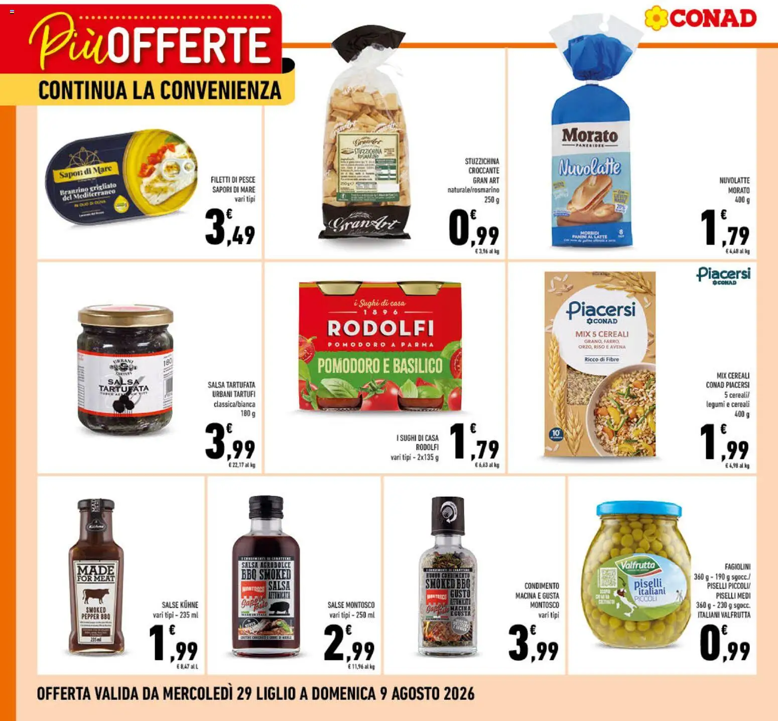 Volantino Conad del 29/07/2026 | Pagina: 1 | Prodotti: Legumi, Riso, Branzino, Olio