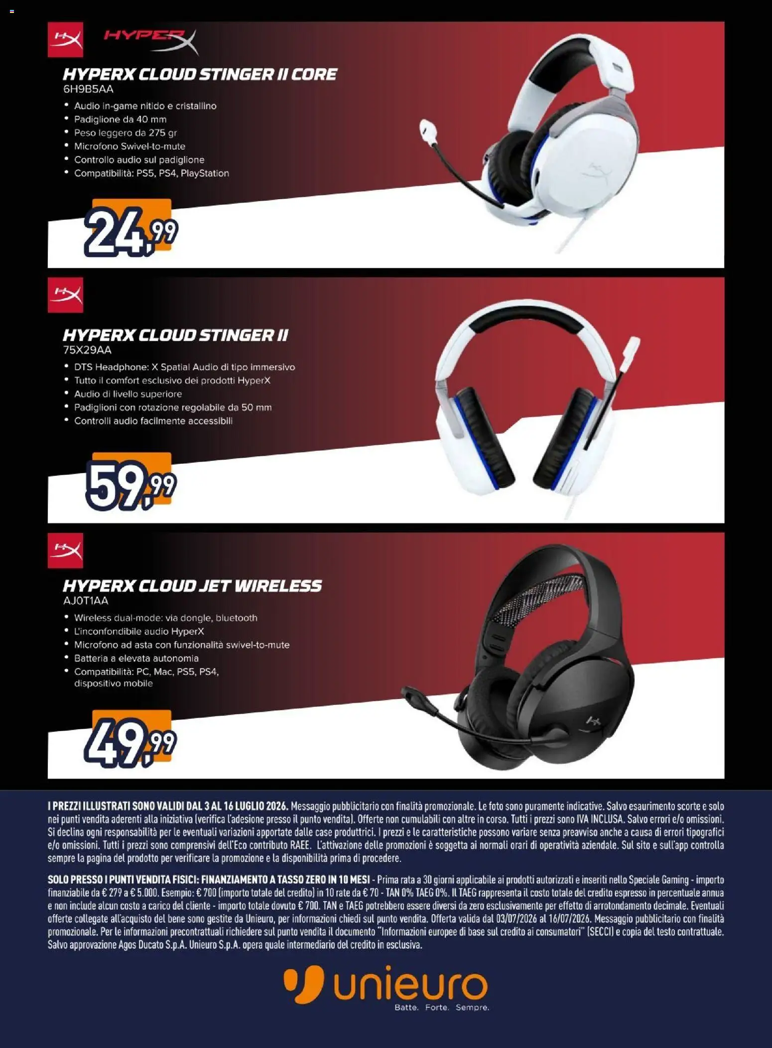 Volantino Unieuro del 03/07/2026 | Pagina: 10 | Prodotti: Mobile, Audio, Microfono, Batteria