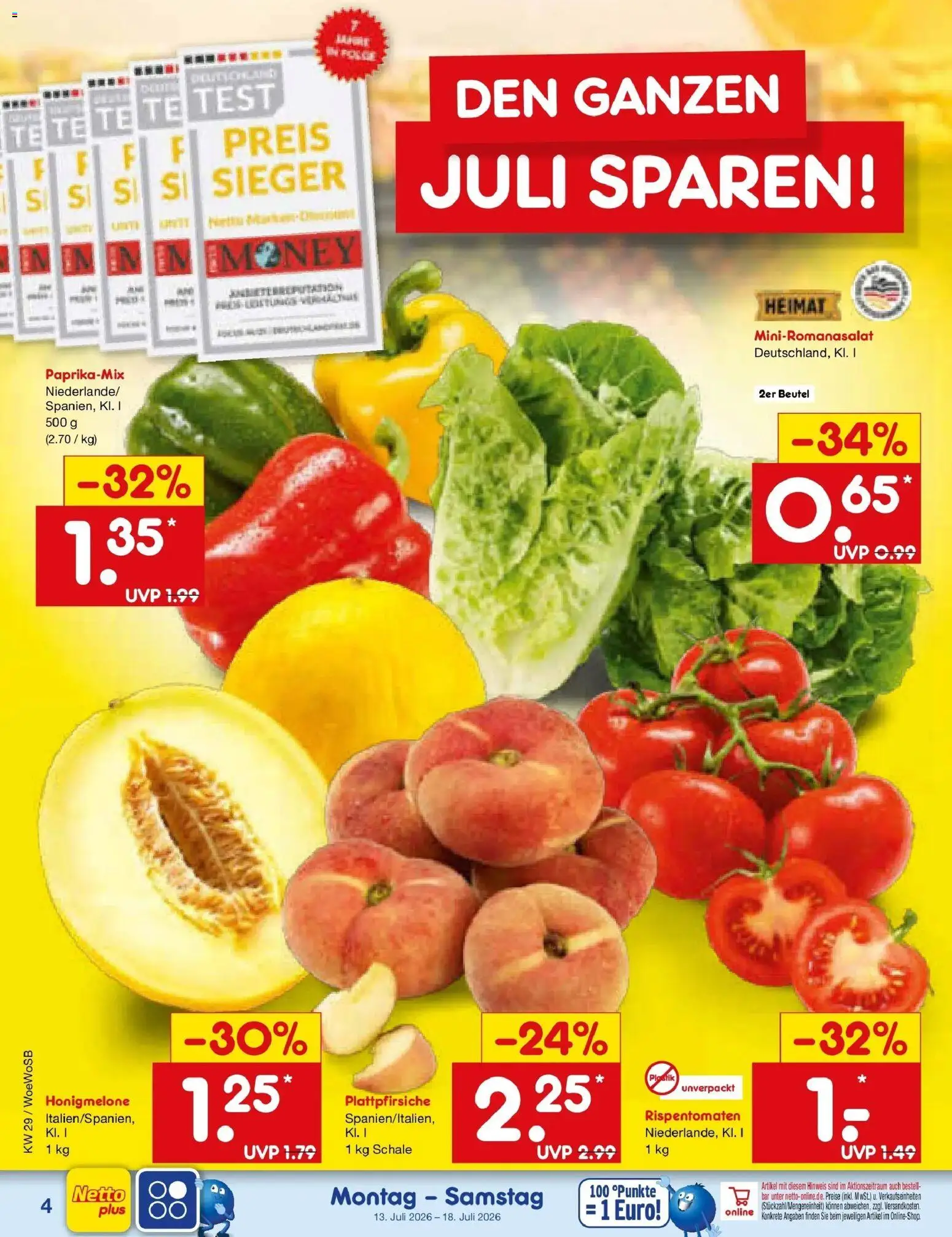 Netto Marken-Discount Prospekt Ludwigshafen-Edigheim – gültig ab 13.07.2026 | Seite: 4 | Produkte: Honigmelone