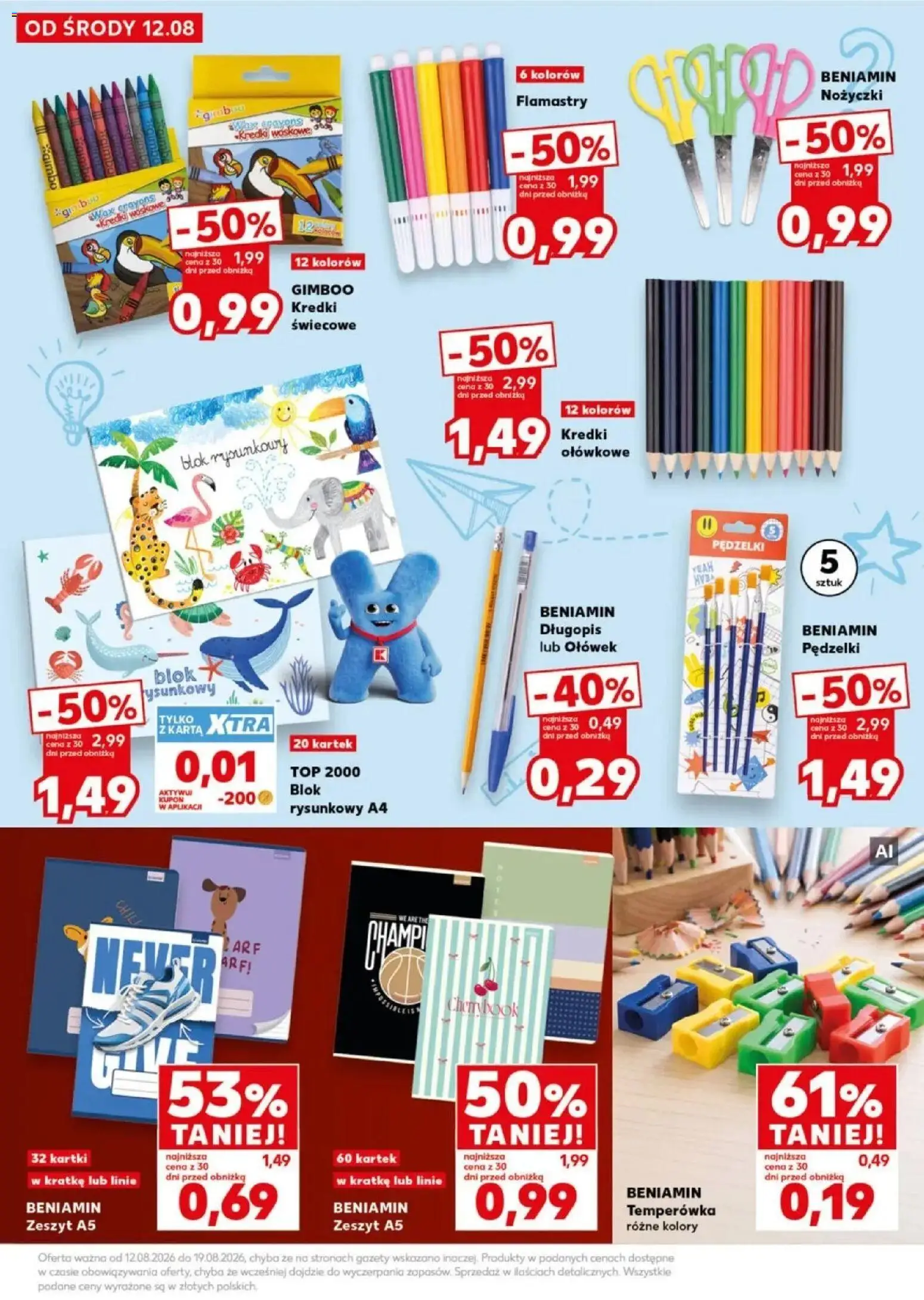 Kaufland gazetka - Wszystko do szkoły od 12.08.2026 - od jutra PDF | Strona: 5 | Produkty: Karta, Zeszyt, Kredki, Gazety