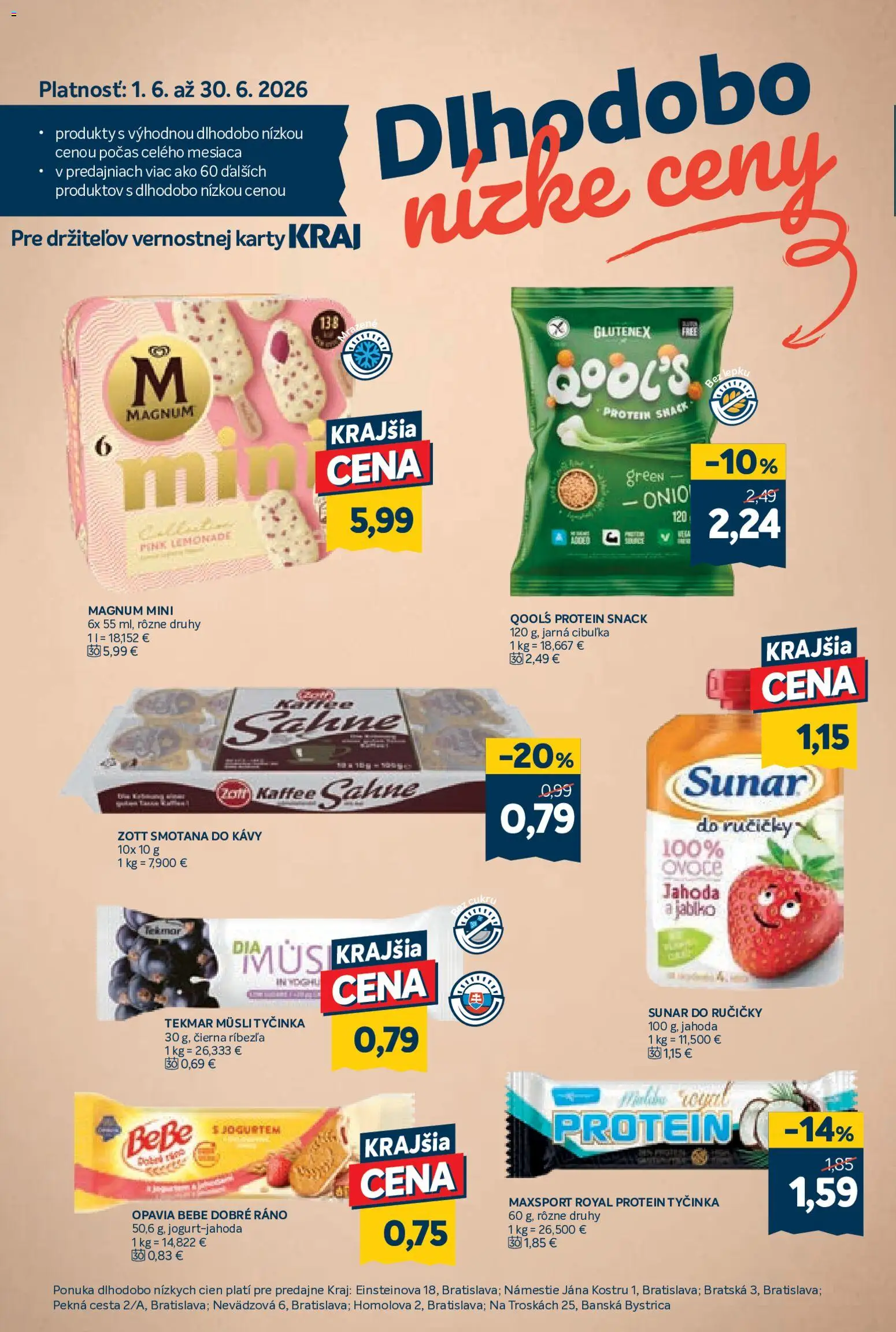 Nové Kraj akcie – leták je platný od 18.06.2026 | Strana: 16 | Produkty: Smotana, Protein, Sunar, Magnum