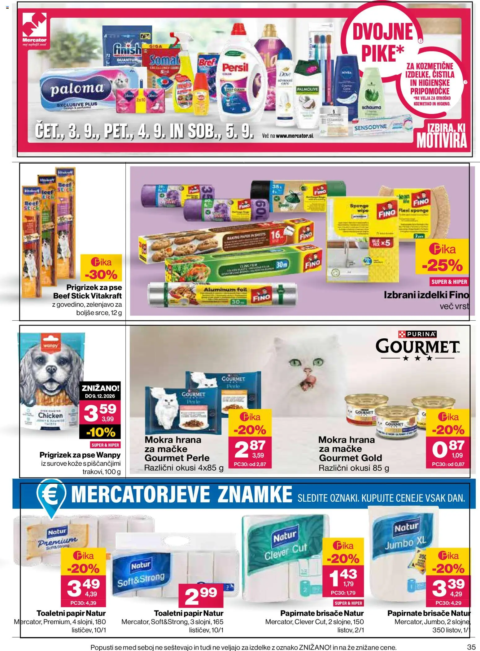 Novi Mercator katalog ponudbe – veljaven od 03.09.2026 | Stran: 35 | Izdelki: Hrana za mačke, Čistila, Toaletni papir, Papirnate brisače