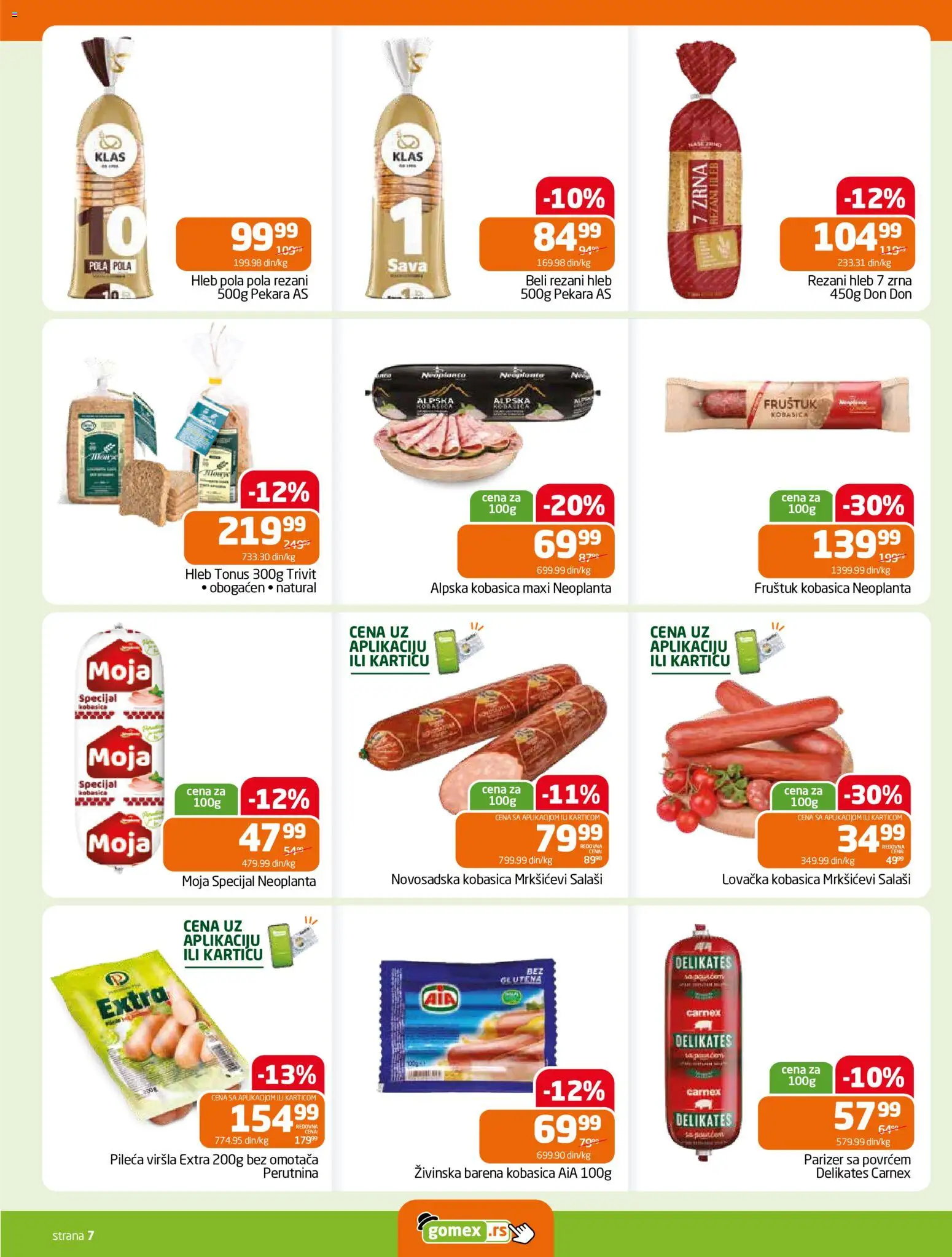 Gomex katalog - važi od 19.08.2026 | Strana: 7 | Proizvode: Pekara, Parizer, Hleb, Kobasica
