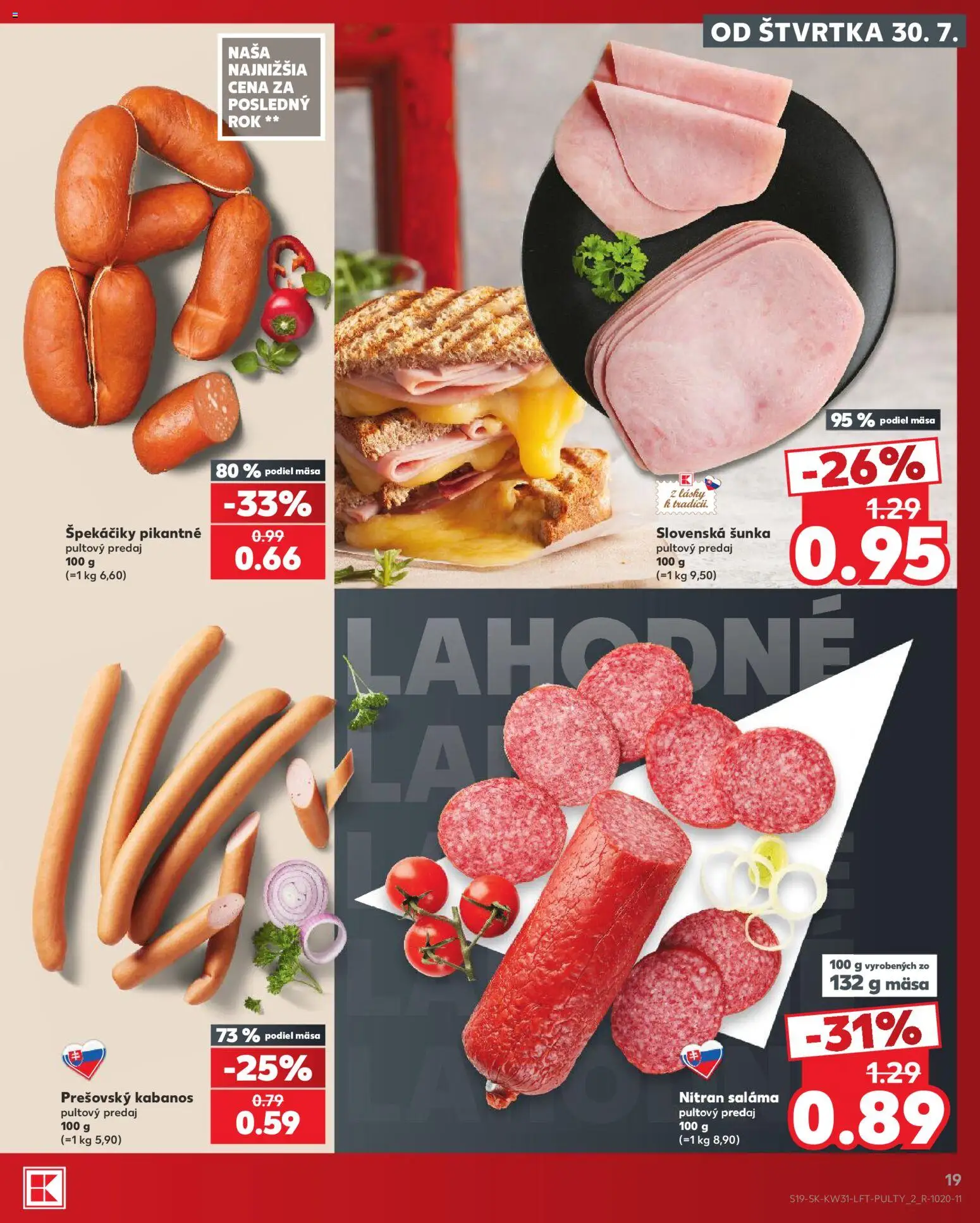 Nové Kaufland akcie – leták je platný od 30.07.2026 | Strana: 19 | Produkty: Saláma, Šunka