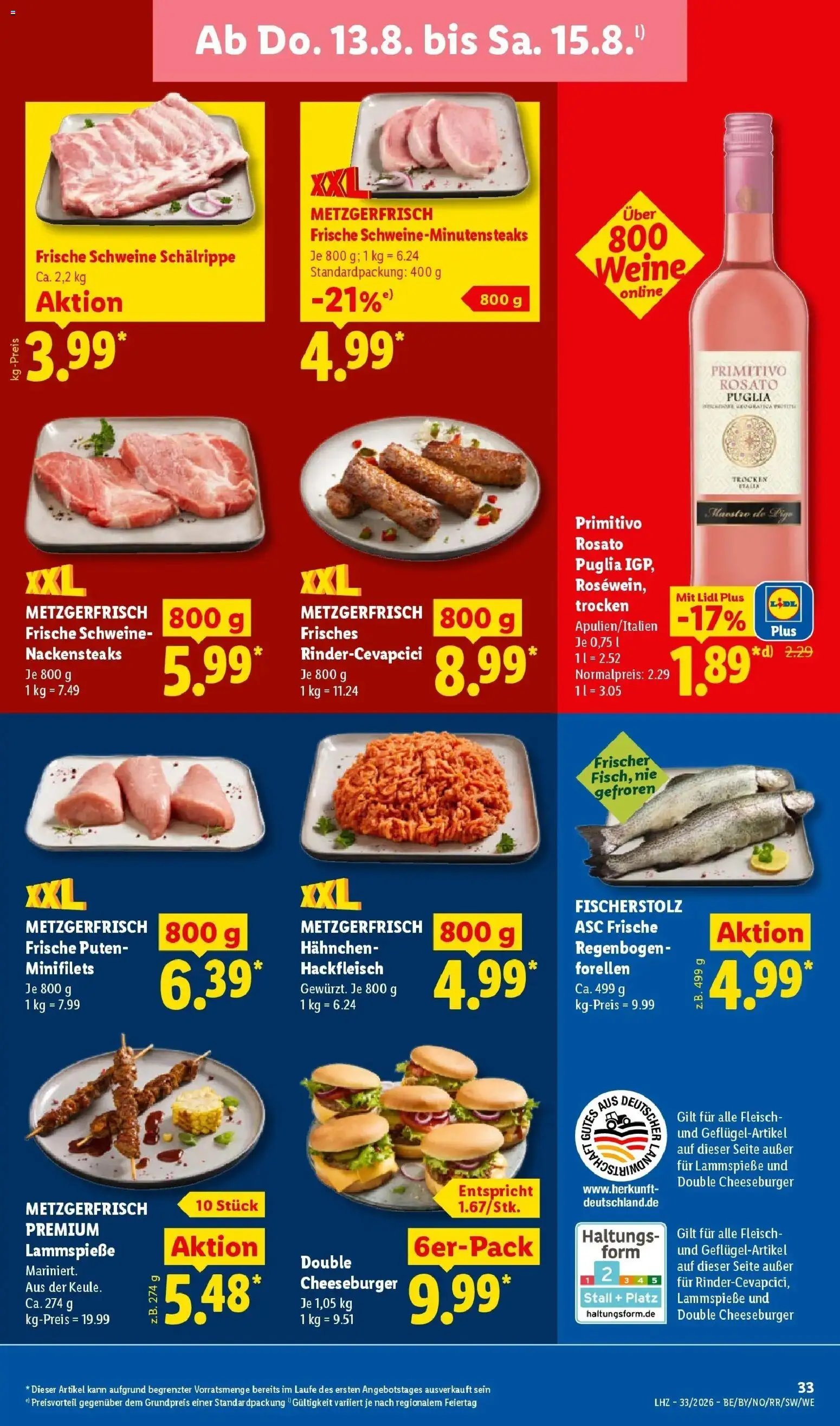 Lidl Prospekt Mahlow – gültig ab 10.08.2026 | Seite: 61 | Produkte: Nackensteaks, Hahnchen, Burger, Fleisch
