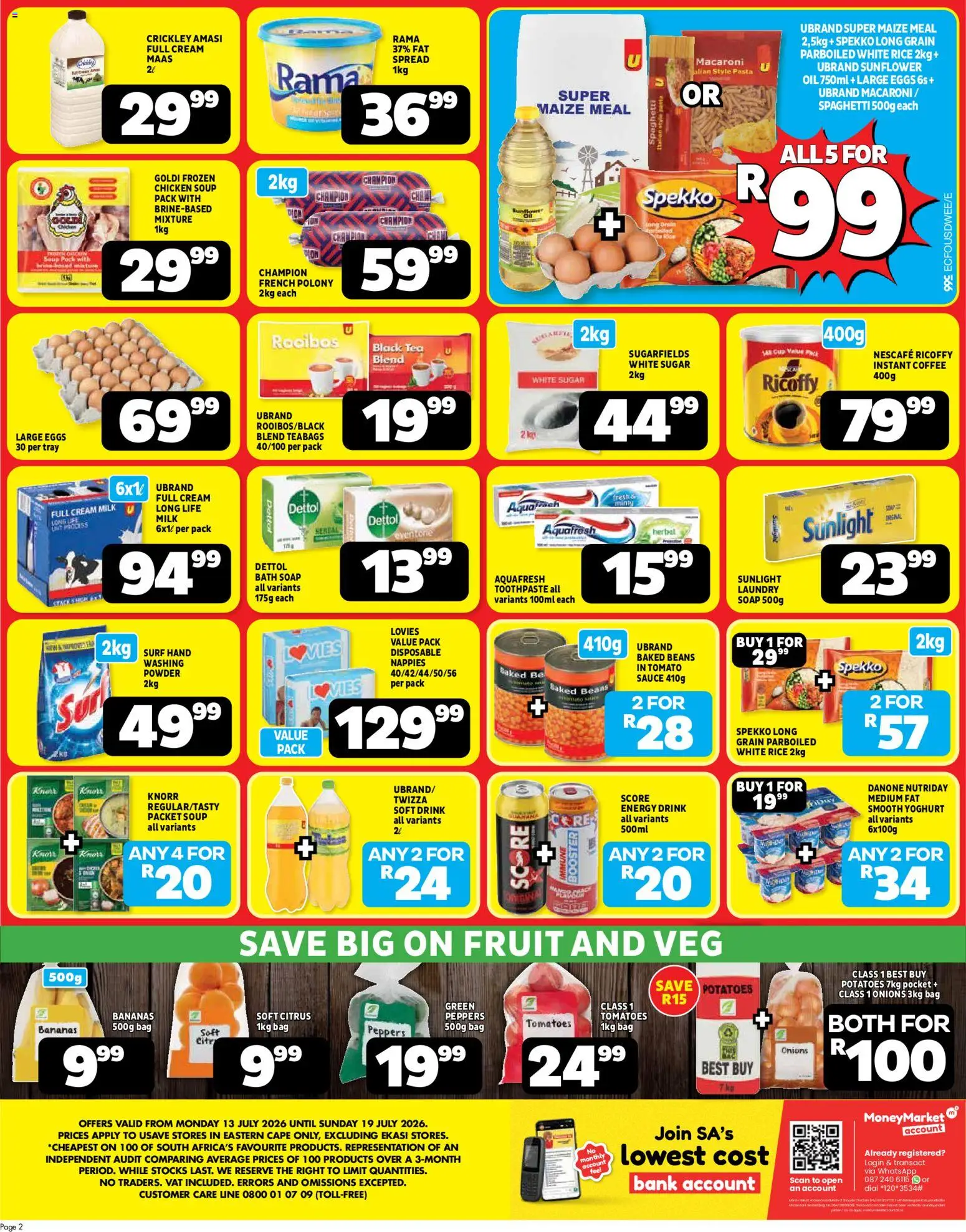 New Usave catalogue – valid from 13/07/2026 | Page: 2 | Products: Polony, Potatoes, Onions, Toothpaste