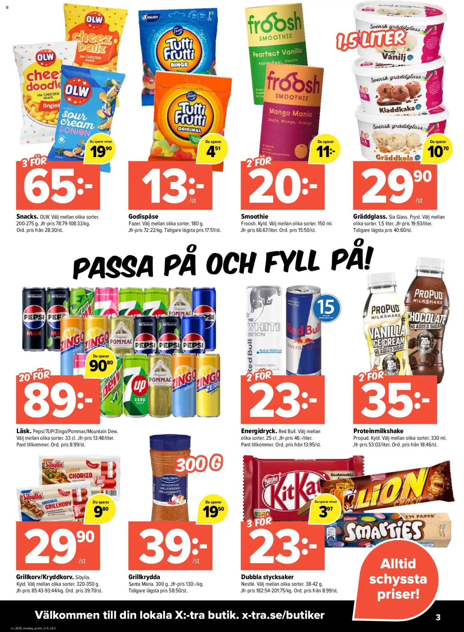 Coop X:-TRA reklamblad aktuell från 11.05.2026 | Sida: 3 | Produkter: Red bull, Pepsi, Chorizo, Mango