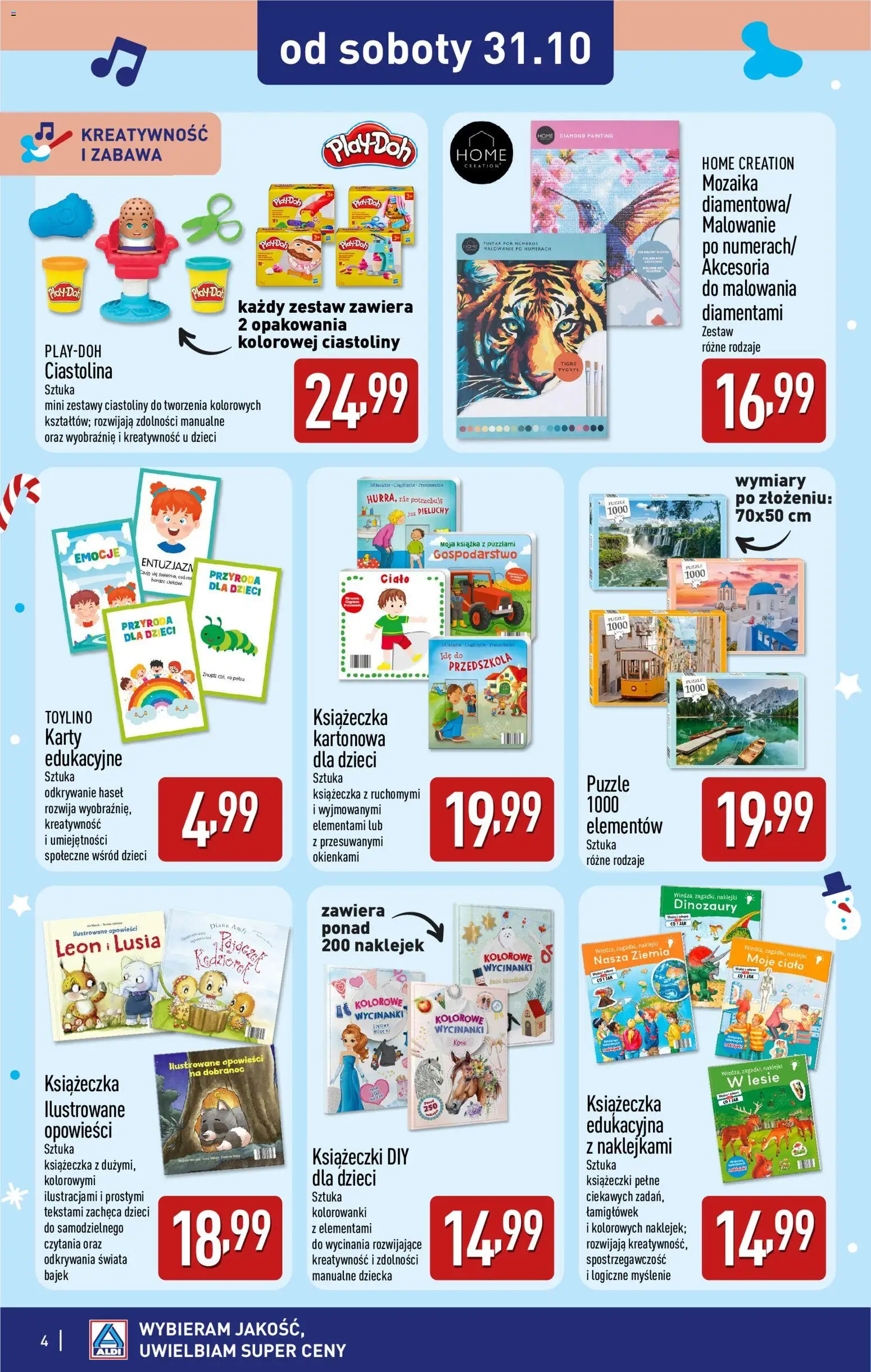 Aldi gazetka - Zabawki dla każdego od 31.10.2026 | Strona: 4 | Produkty: Ciastolina, Puzzle, Por, Malowanie po numerach