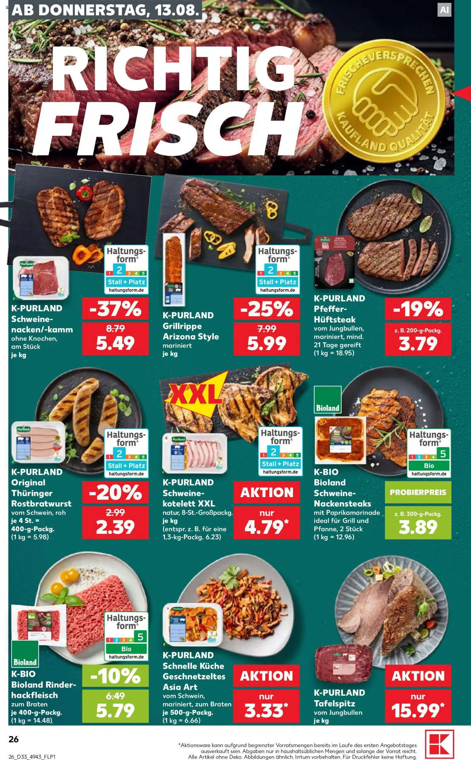 Kaufland Prospekt Köln – gültig ab 13.08.2026 | Seite: 26 | Produkte: Nackensteaks, Tafelspitz, Grill, Pfeffer
