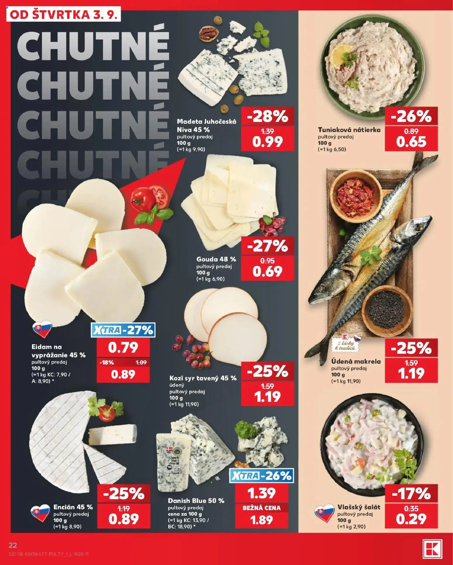 Nové Kaufland akcie – leták je platný od 03.09.2026 | Strana: 22 | Produkty: Eidam, Nátierka, Kozí syr, Niva