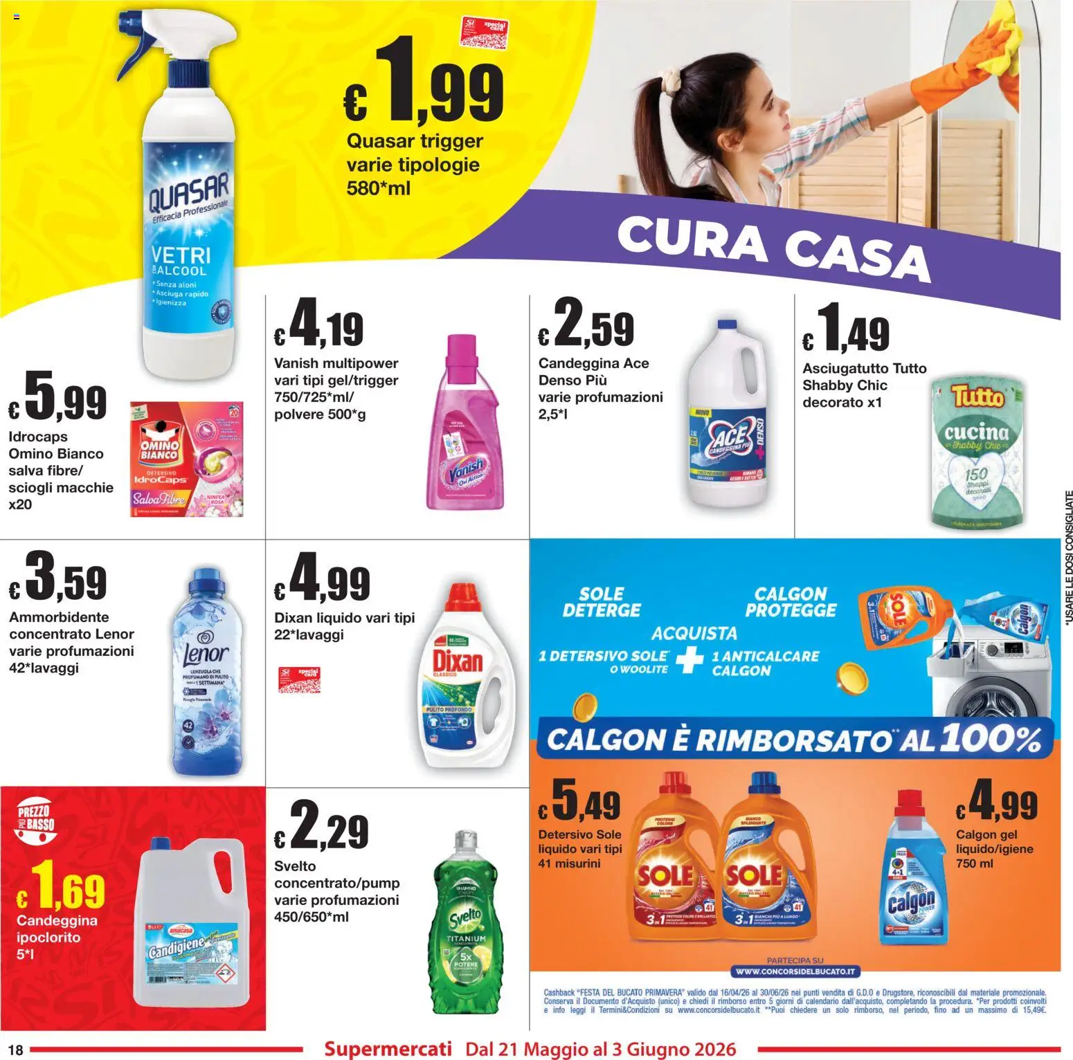 Volantino Sì con Te del 21.05.2026 | Pagina: 18 | Prodotti: Ammorbidente, Candeggina, Anticalcare, Lenzuola