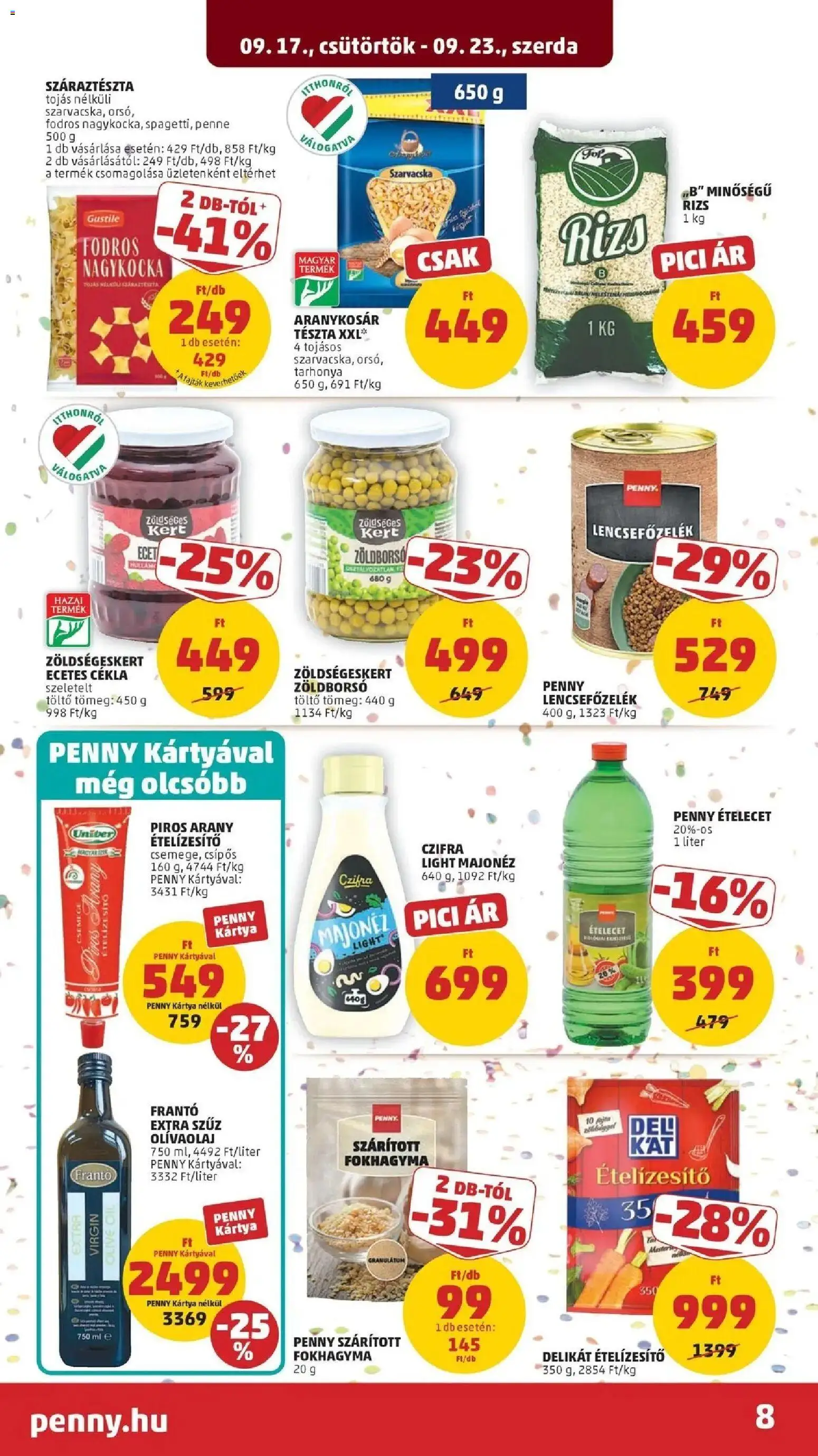 PENNY aktuális akciós újság: 2026.09.17.-tól lapozható | Oldal: 8 | Termékek: Paprika, Fodros nagykocka, Penne, Tészta