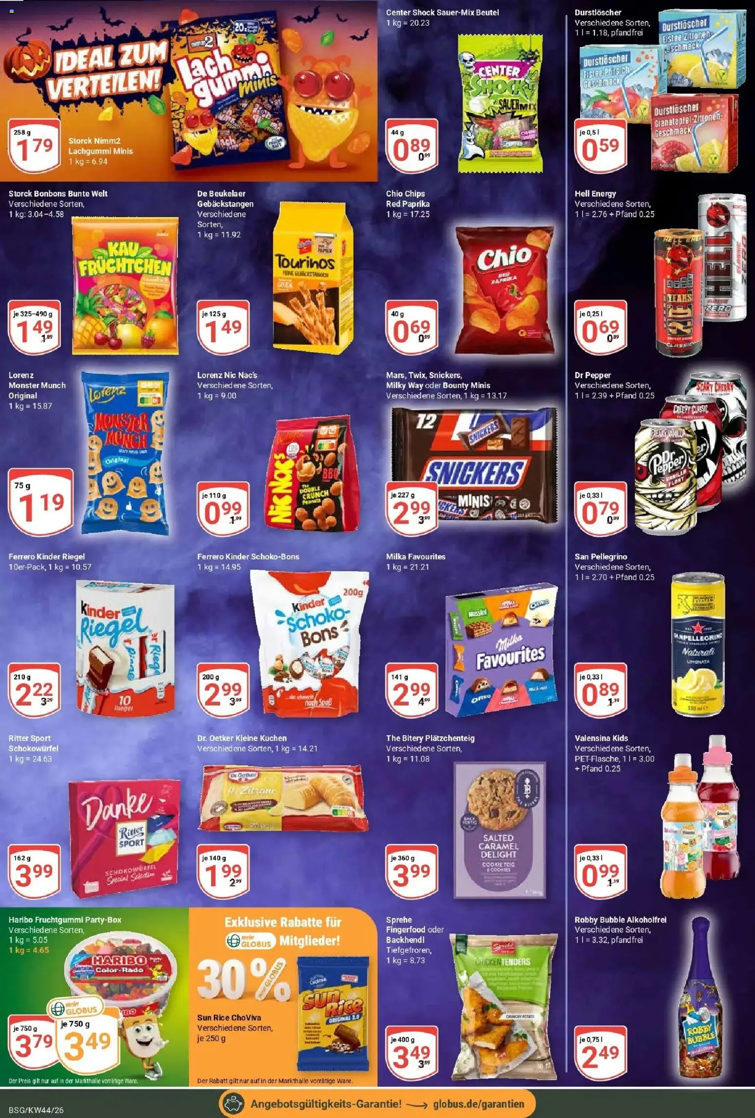 Globus Prospekt Braunschweig – gültig ab 26.10.2026 | Seite: 19 | Produkte: Durstloscher, Haribo, Snickers, Valensina