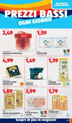 Anteprima del volantino PETTO DI POLLO A FETTE, PETTO DI POLLO A FETTE 400 g, al kg € 9,98 valido a partire dal 29/06/2026 | Pagina: 3 | Prodotti: Bresaola, Tonno, Tagliere, Pecorino