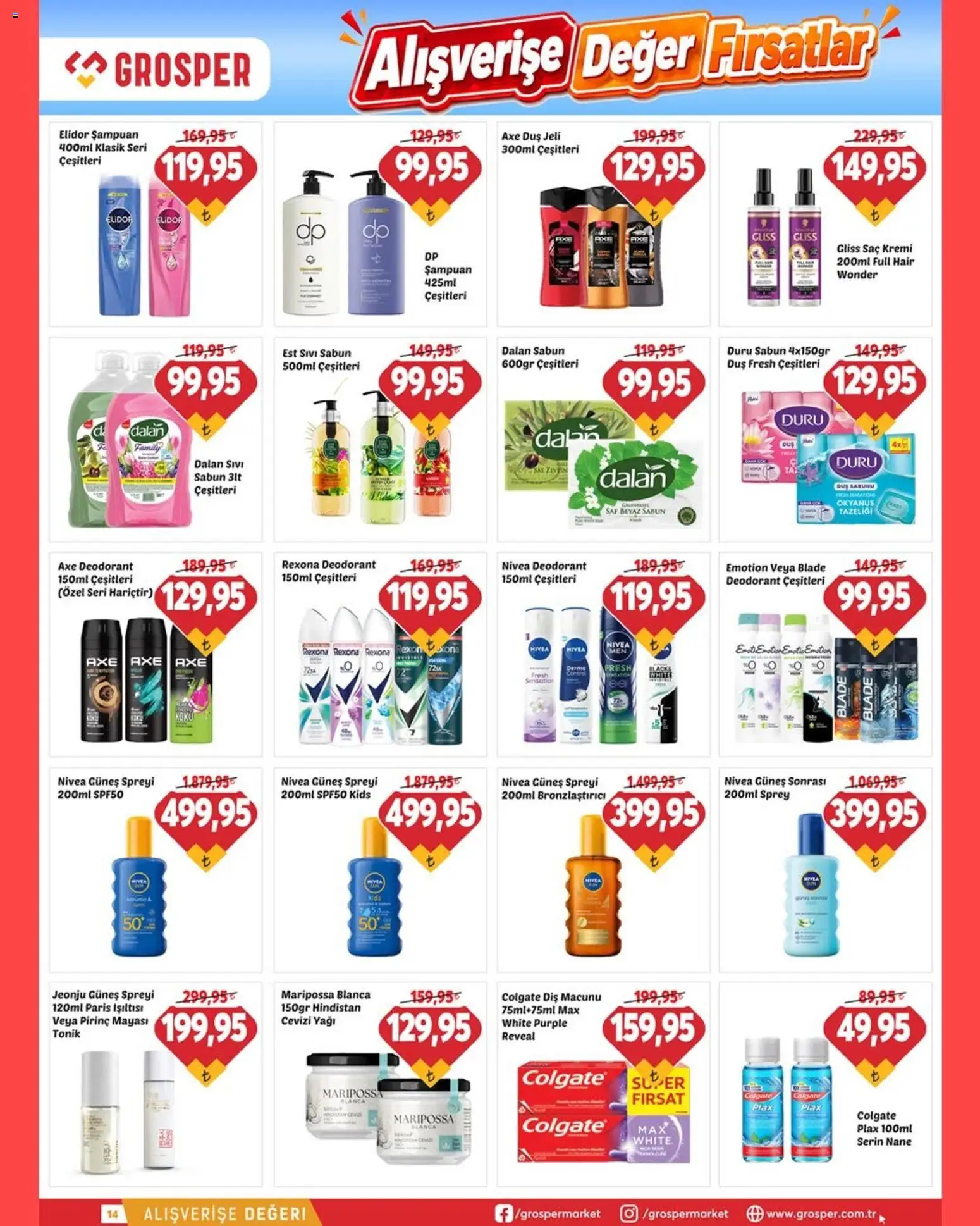 Grosper Katalog - 29 Temmuz 2026 tarihinden itibaren geçerlidir | Sayfa: 10 | Ürünler: Duş, Şampuan, Diş macunu, Bronzlaştırıcı