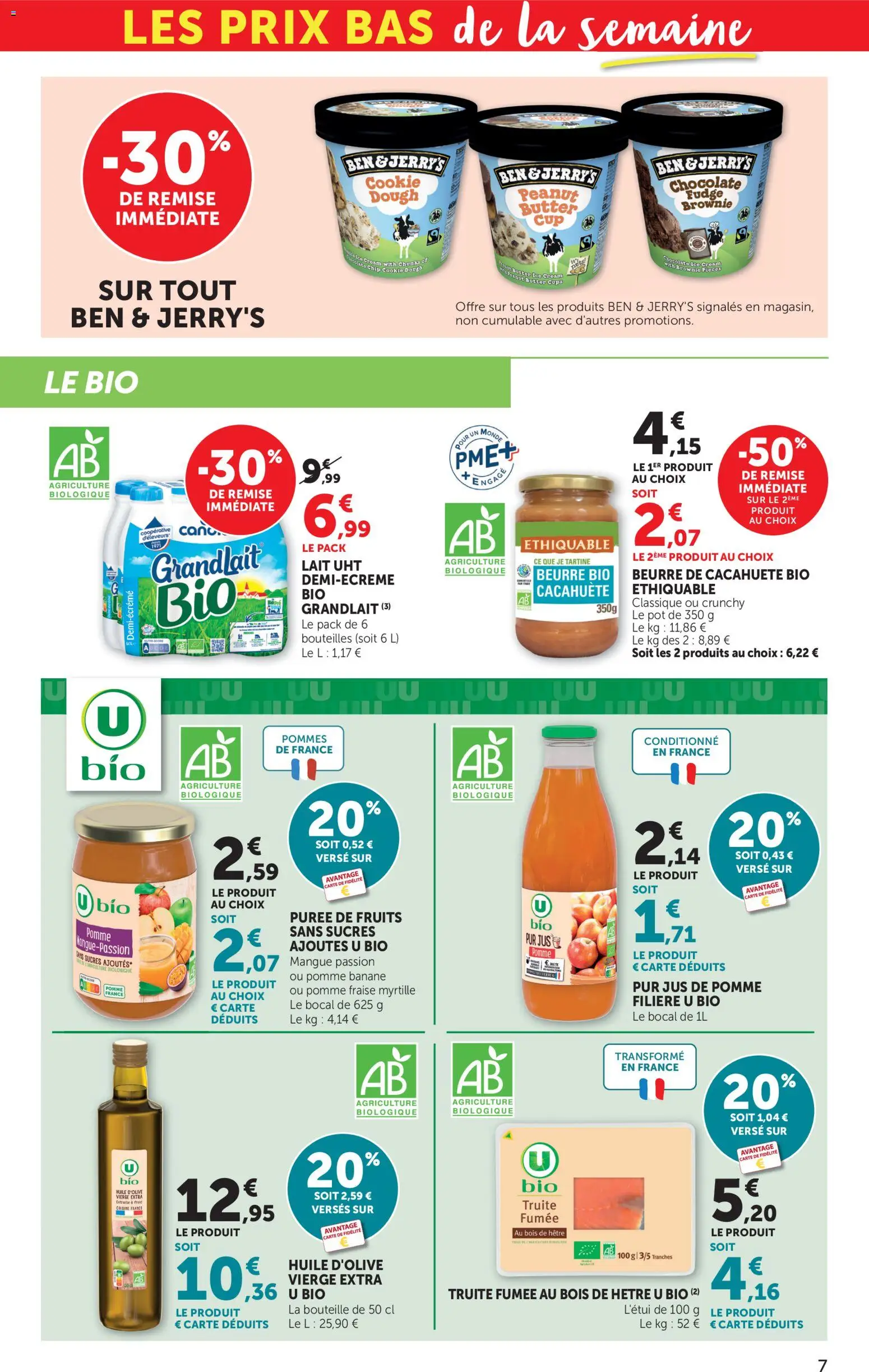 {H1} | Page: 7 | Produits: Truite, Banane, Bouteille, Beurre de cacahuète bio