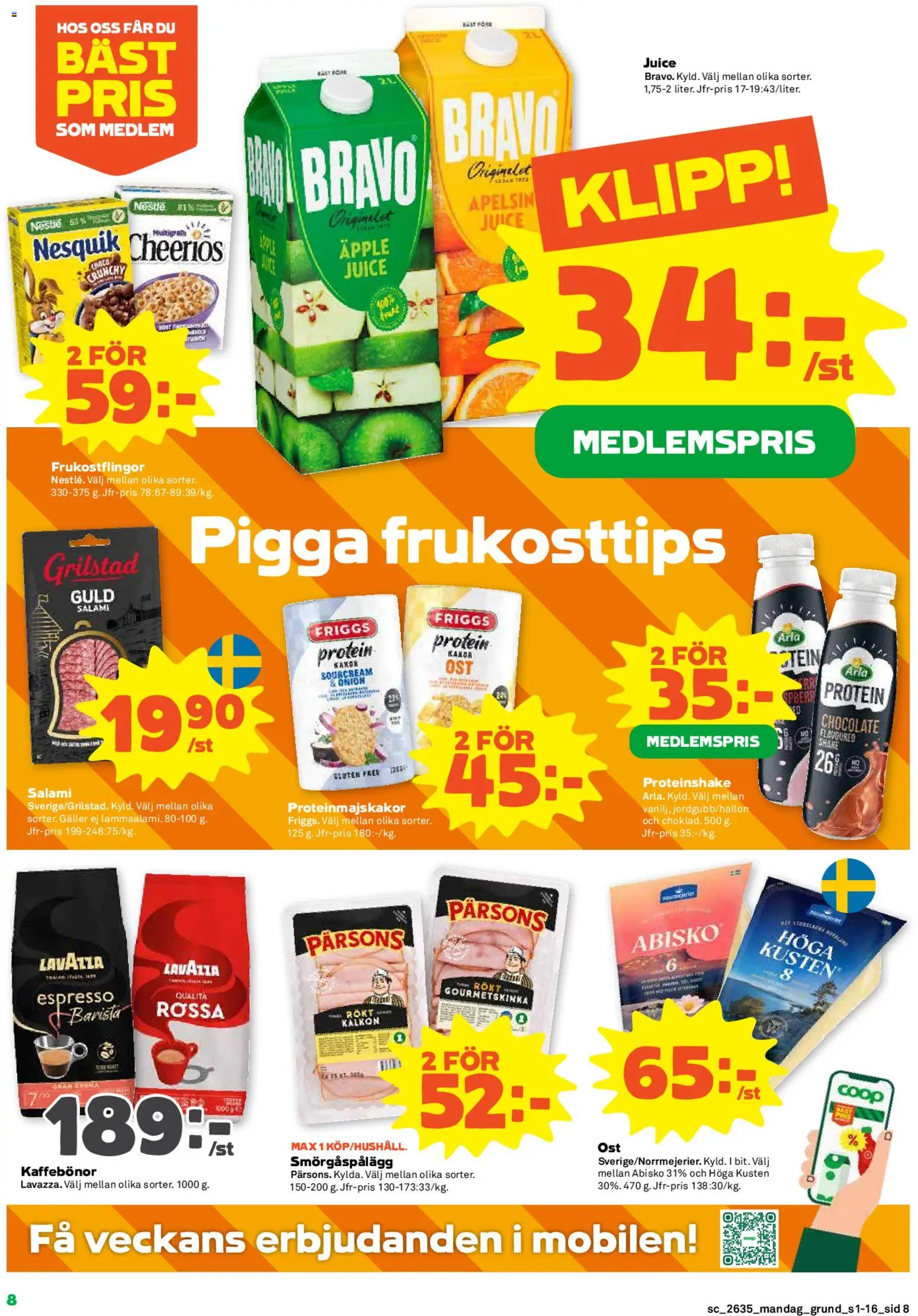 Stora Coop reklamblad aktuell från 24/08/2026 | Sida: 8 | Produkter: Kaffebönor, Salami, Kalkon, Äpple