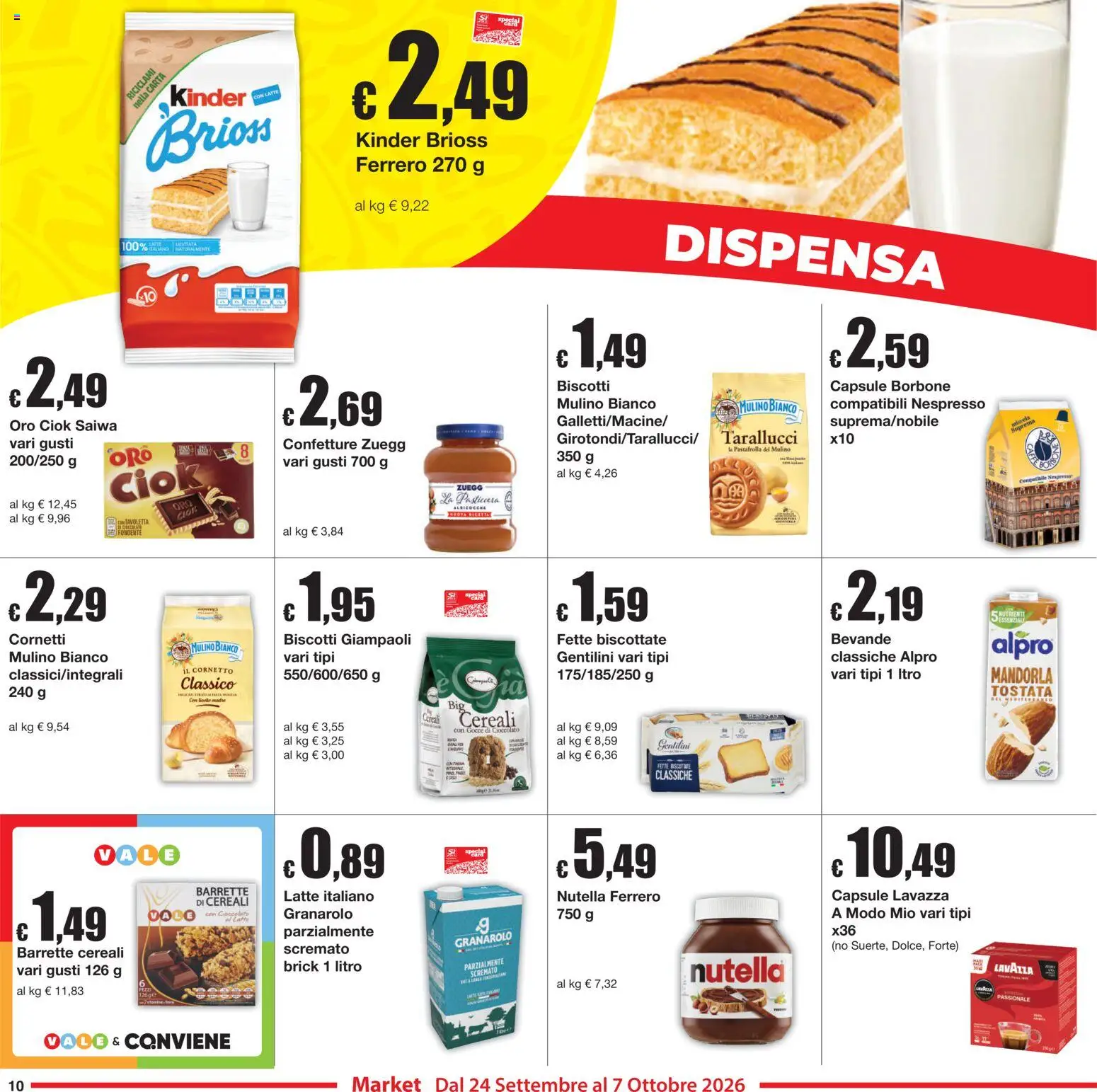 Volantino Sì con Te del 24/09/2026 | Pagina: 10 | Prodotti: Bevande, Albicocche, Fette biscottate, Borbone