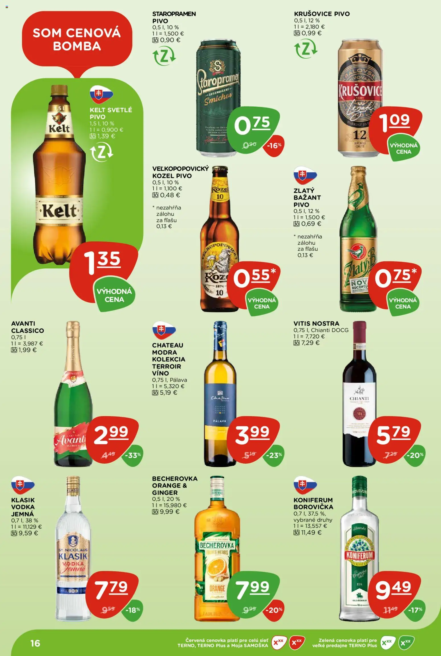 Nové Terno akcie – leták je platný od 25.06.2026 | Strana: 16 | Produkty: Pivo, Víno, Kelt, Krušovice