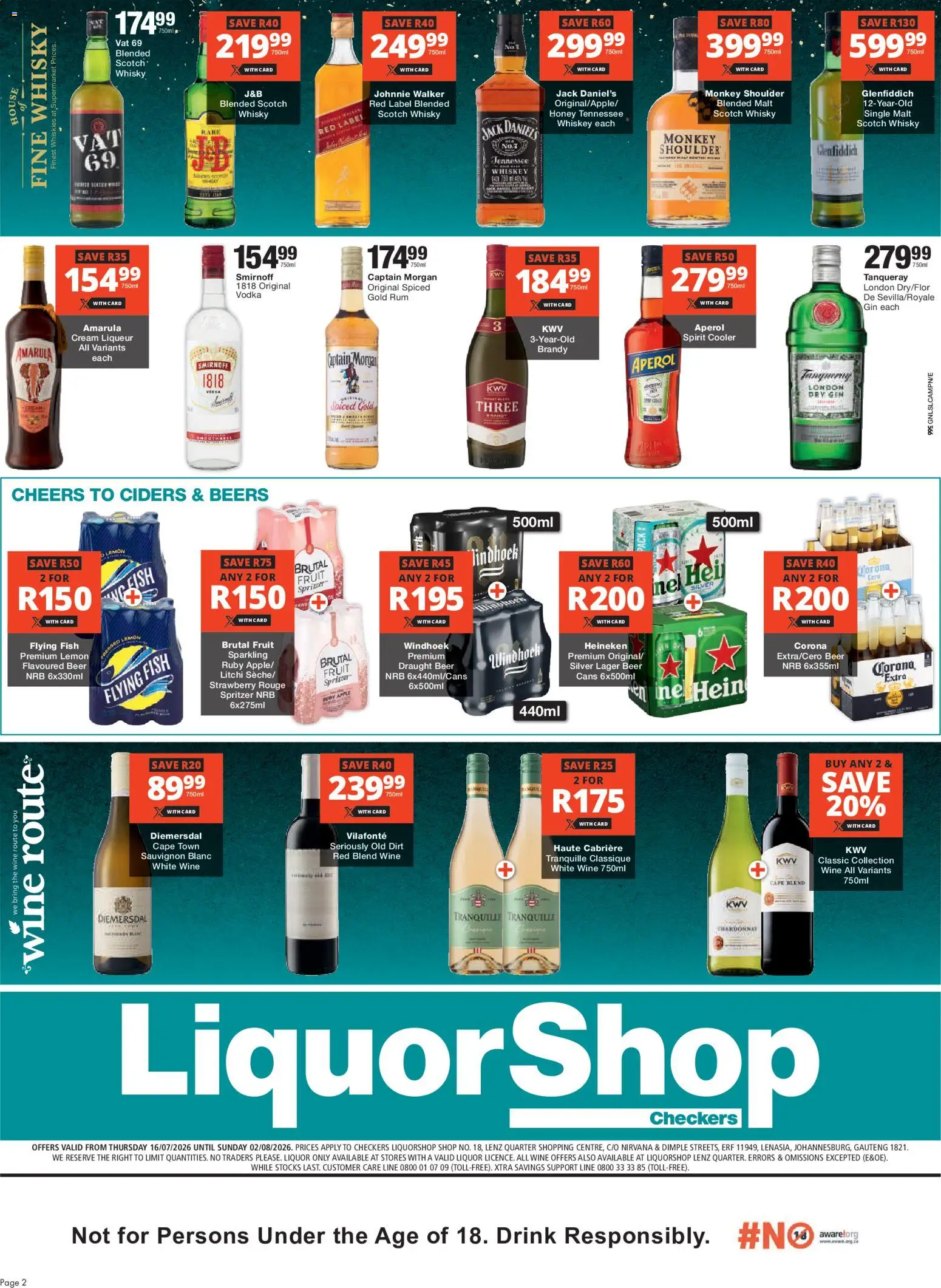 New Checkers catalogue – valid from 16/07/2026 | Page: 2 | Products: Rum, Beer, Gin, Whiskey