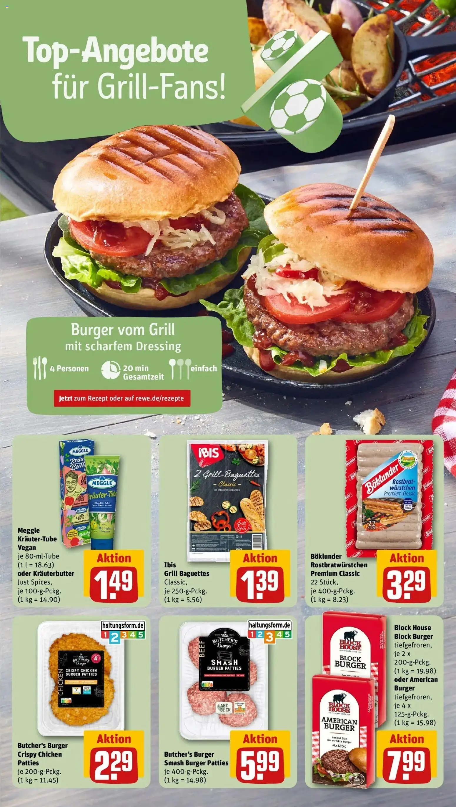 Rewe Prospekt Deizisau – gültig ab 13.07.2026 | Seite: 4 | Produkte: Grill, Dressing, Burger, Kräuterbutter