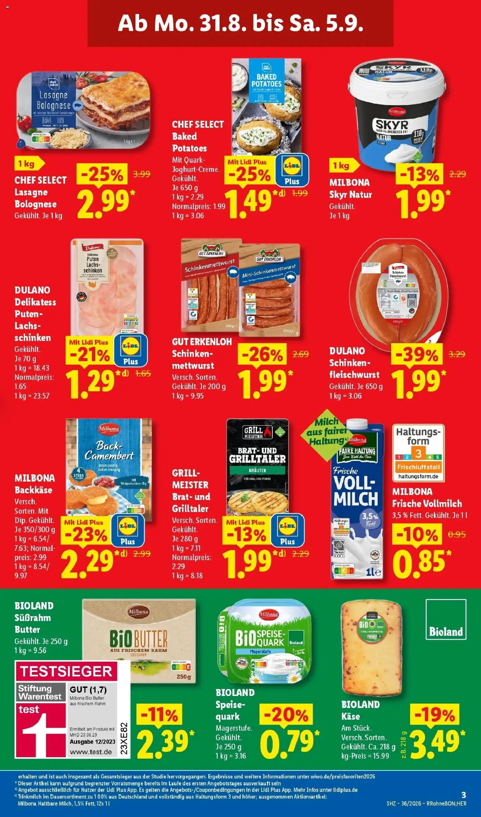 Lidl Prospekt Zülpich (ab 31.08.2026) zum Blättern » Angebote | Seite: 3 | Produkte: Butter, Lasagne, Skyr, Lachs