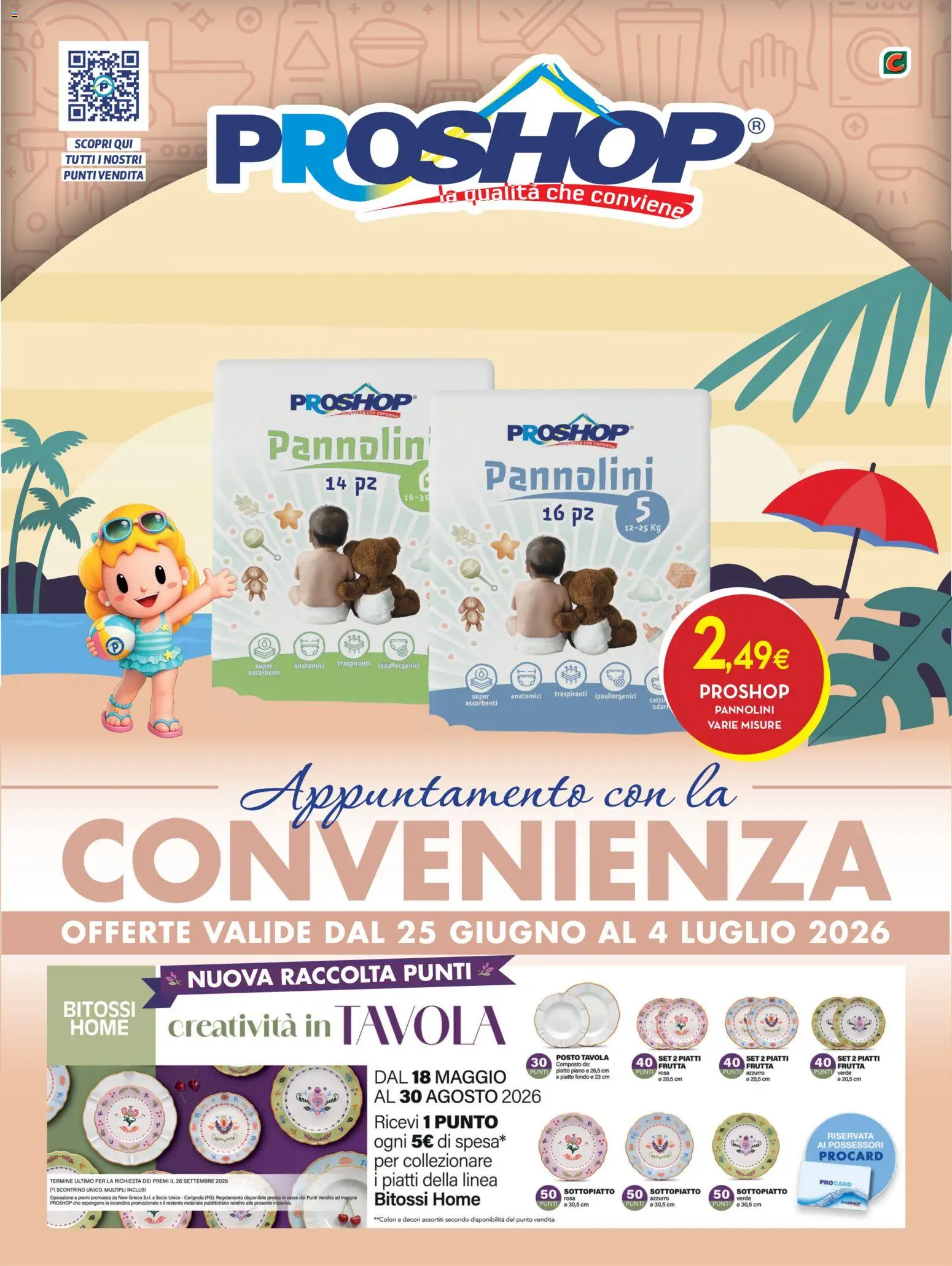 Volantino Proshop del 25/06/2026 | Pagina: 1 | Prodotti: Pannolini, Frutta, Piatto