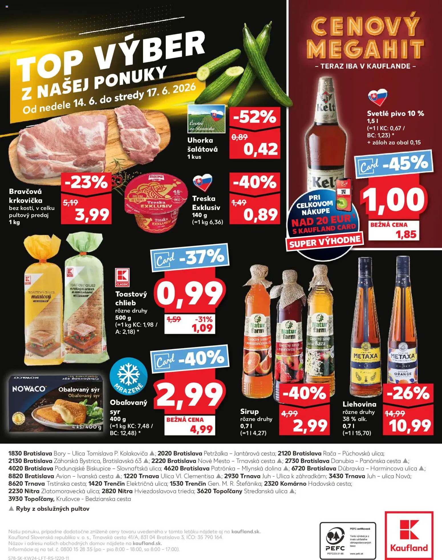 Nové Kaufland akcie – leták je platný od 11.06.2026 | Strana: 78 | Produkty: Metaxa, Kelt, Treska, Šalátová uhorka