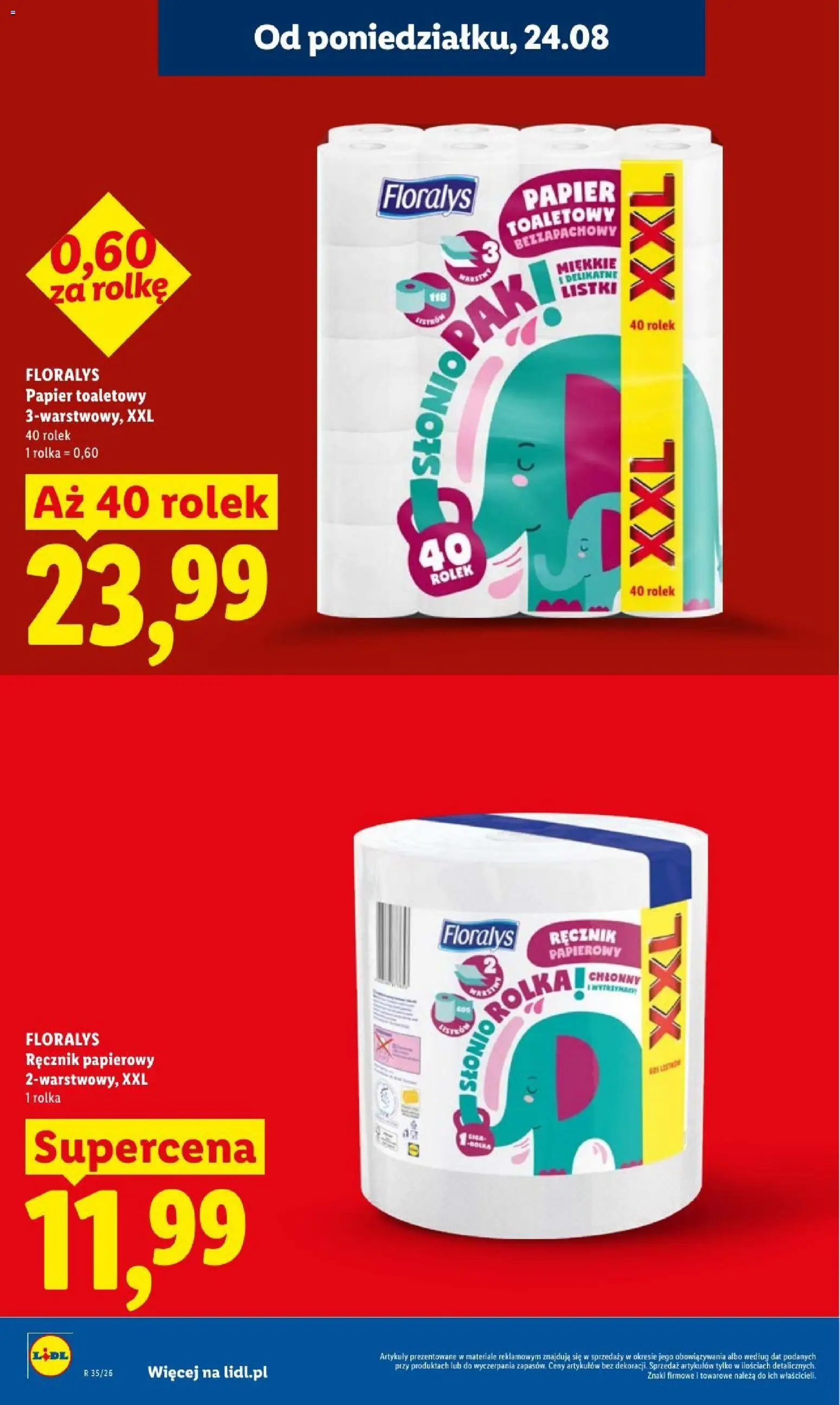 Lidl gazetka od 24.08.2026 | Strona: 24 | Produkty: Papier toaletowy, Ręcznik papierowy