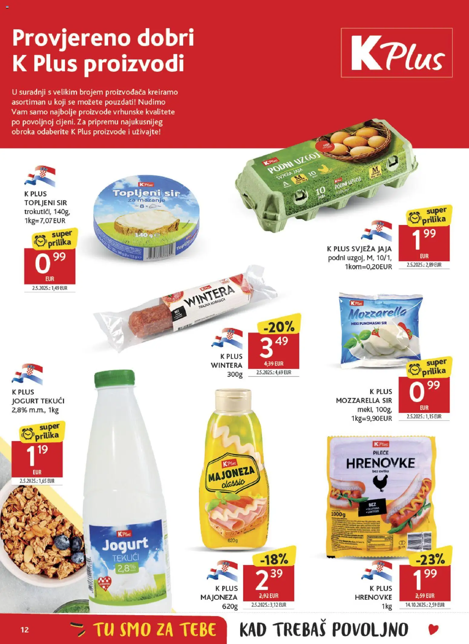 Konzum katalog | vrijedi od 14.10.2026 | Stranica: 12 | Proizvodi: Topljeni sir, Sir, Jaja, Hrenovke