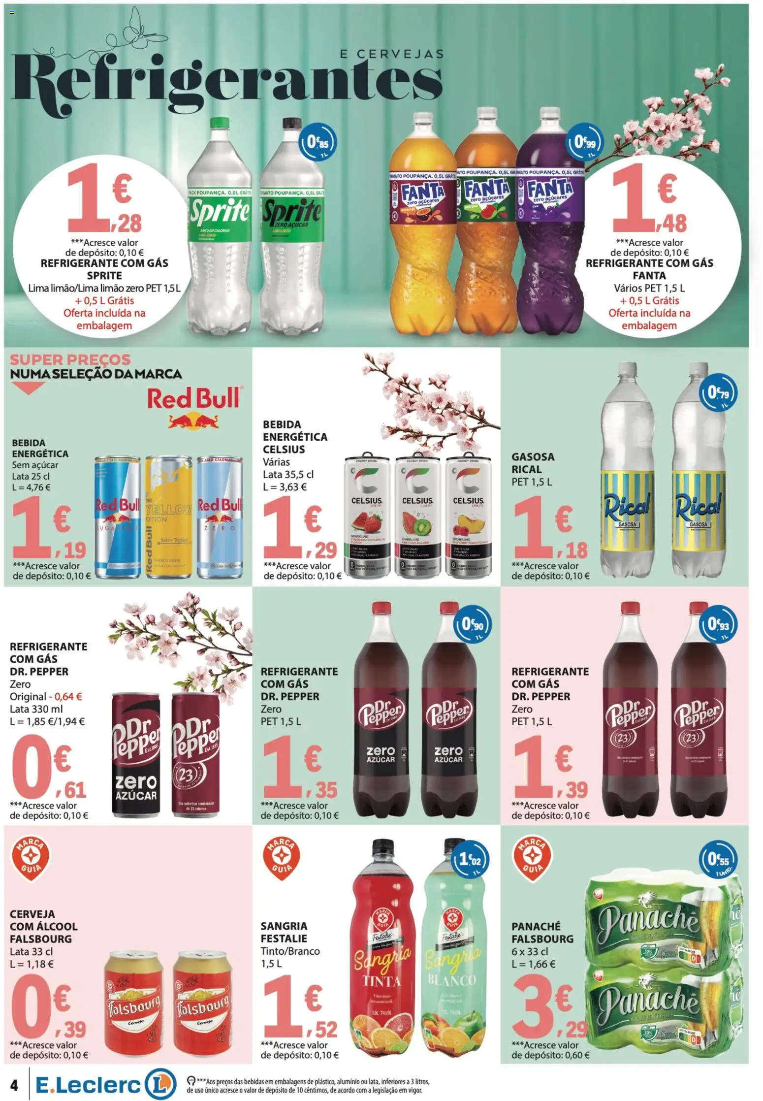 E.Leclerc folheto Especial Bebidas de Verão │ válido de 14/07/2026 | Página: 4 | Produtos: Refrigerante, Fanta, Cerveja, Bebida
