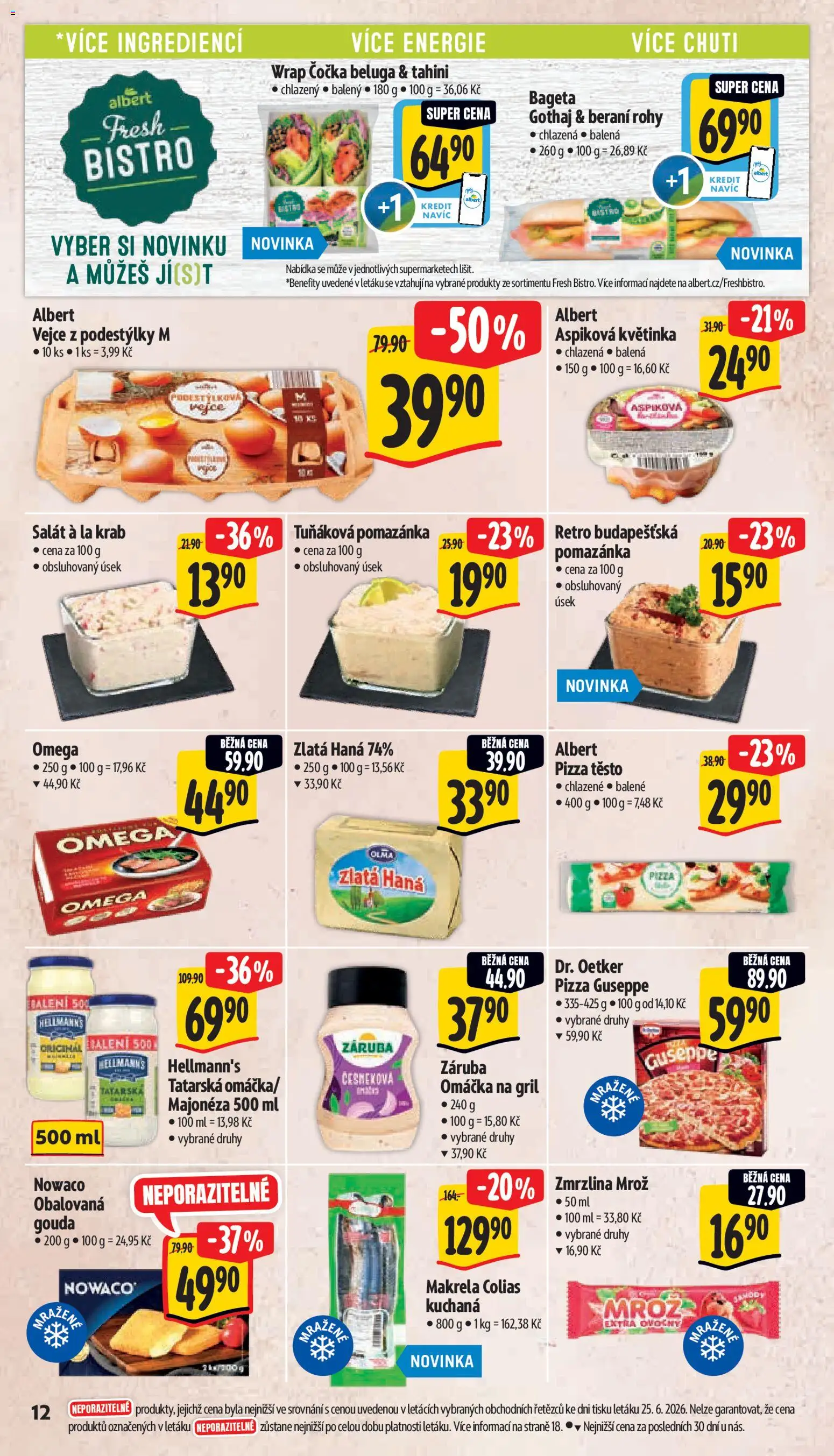 Albert leták - Supermarket od 01.07.2026 | Strana: 20 | Produkty: Tuňáková pomazánka, Salát, Pizza těsto, Omega