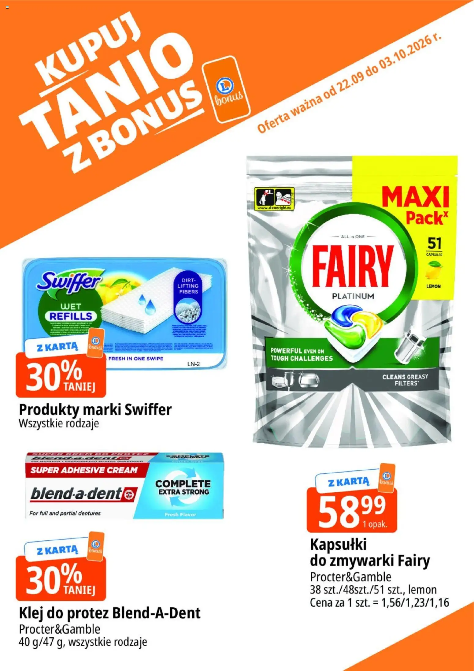 E.Leclerc gazetka - Kupuj Tanio Z Bonus od 22.09.2026 | Strona: 3 | Produkty: Karta, Kapsułki, Fairy, Swiffer