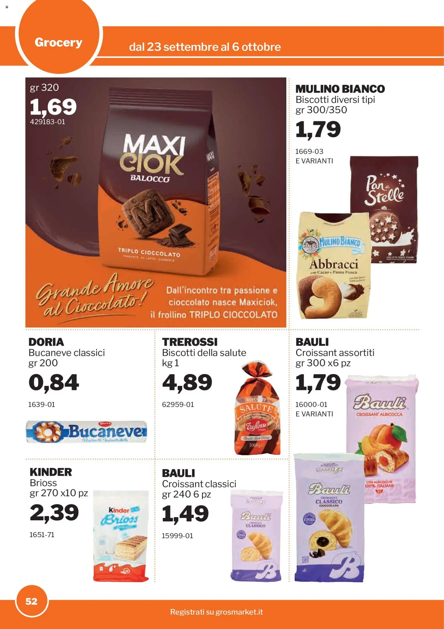 Volantino Sogegross del 23/09/2026 | Pagina: 52 | Prodotti: Cioccolato, Panna, Croissant, Cacao